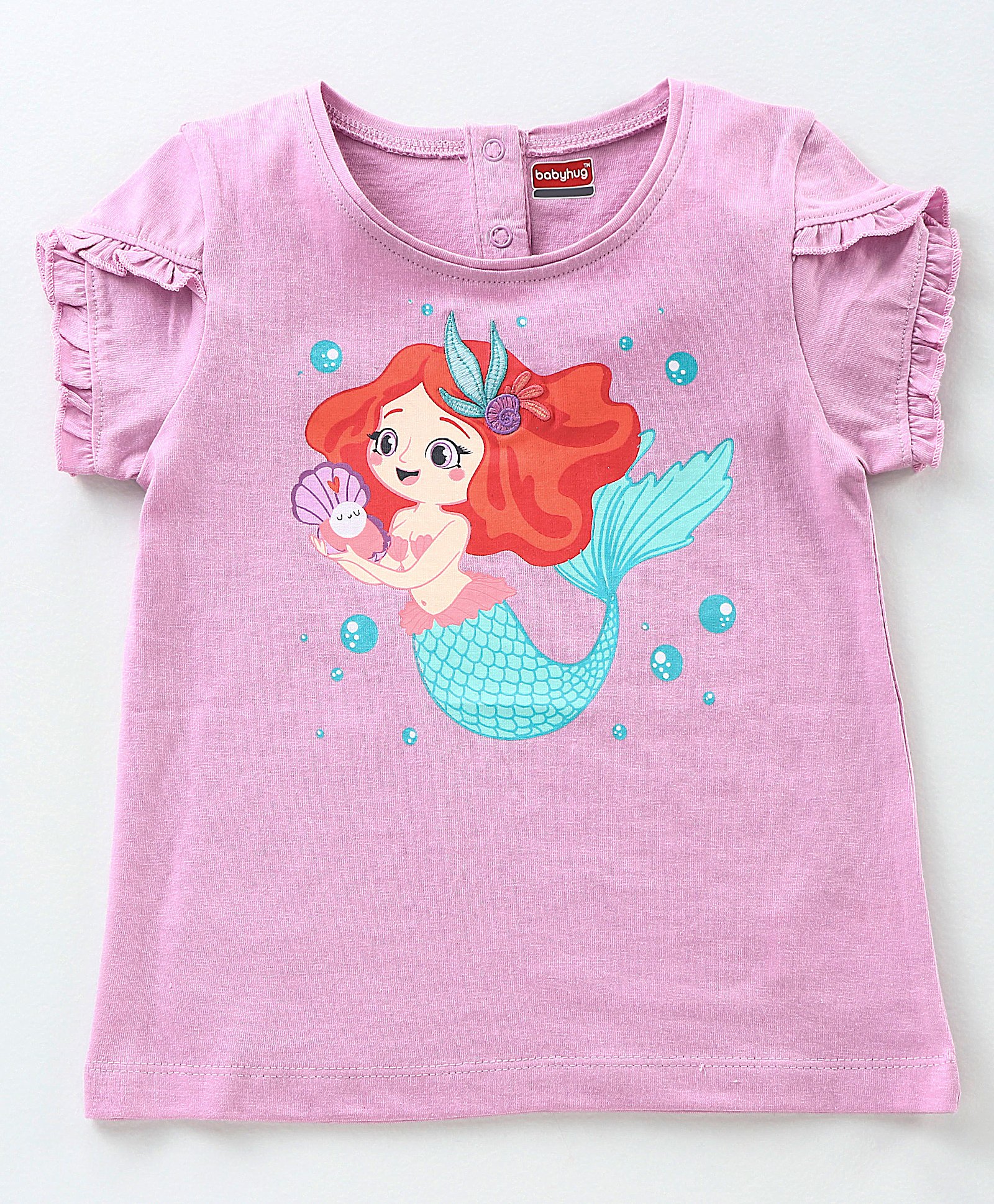 Babyhug Half Sleeves Tee Mermaid Print - Pink-image-12