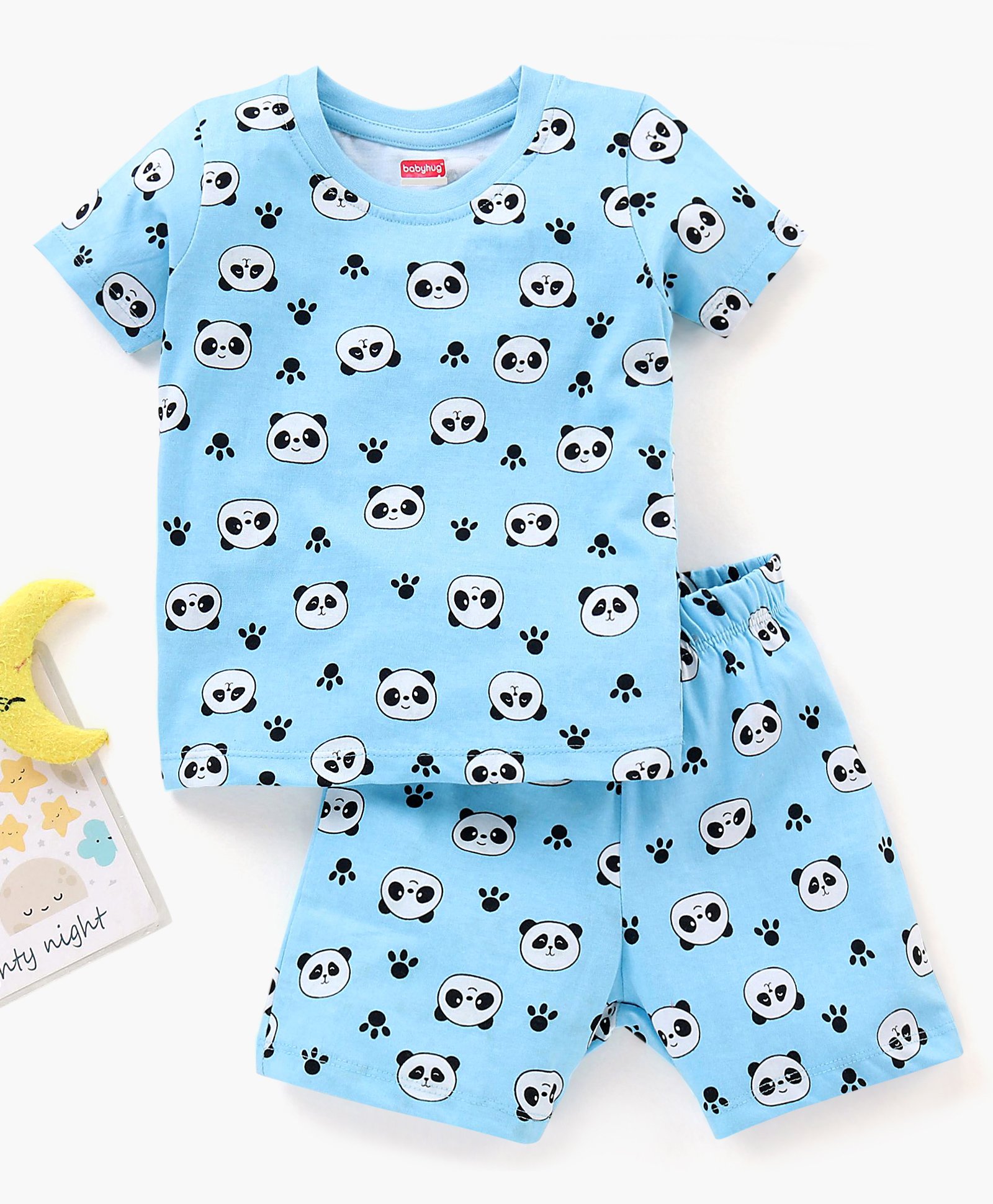 Babyhug Half Sleeves T-Shirt & Shorts Set Panda Print - Blue-image-17