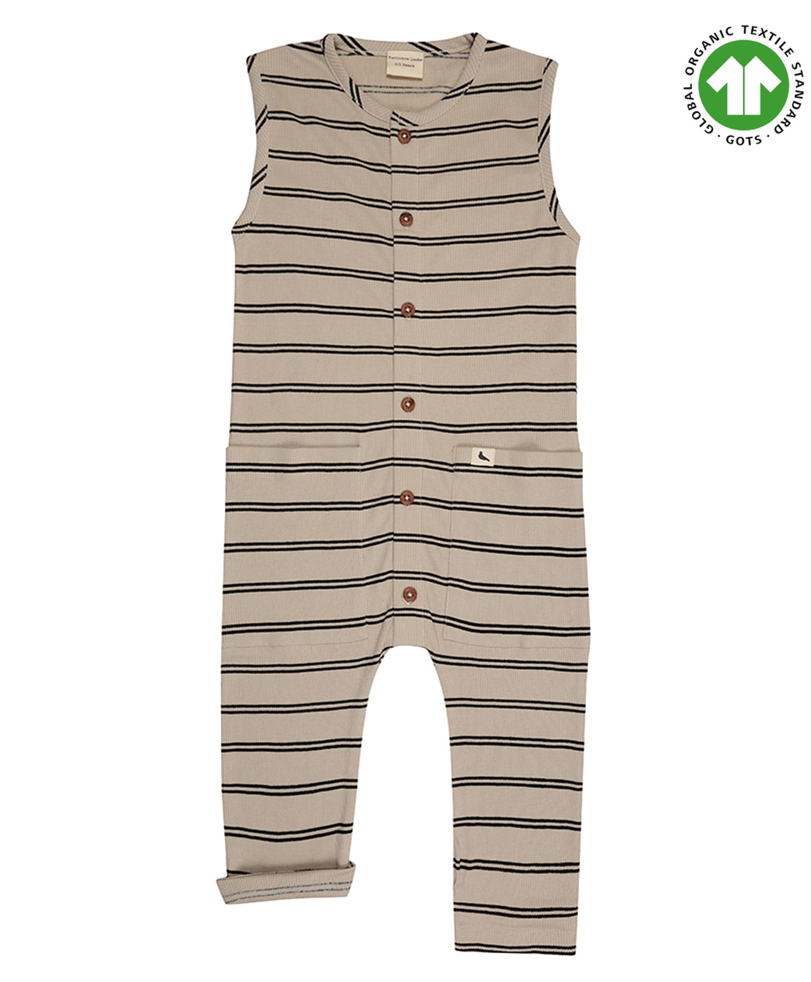 Turtledove London Sleeveless Organic Cotton Striped Dungaree - Beige-image-5