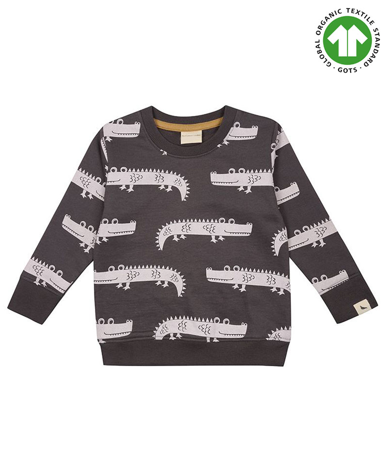 Turtledove London Full Sleeves Organic Cotton Sweatshirt Crocodile Print - Charcoal-image-18