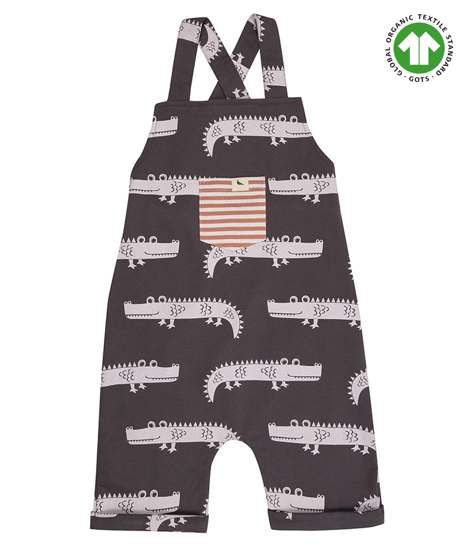 Turtledove London Sleeveless Organic Cotton Dungaree Crocodile Print - Grey-picture-12