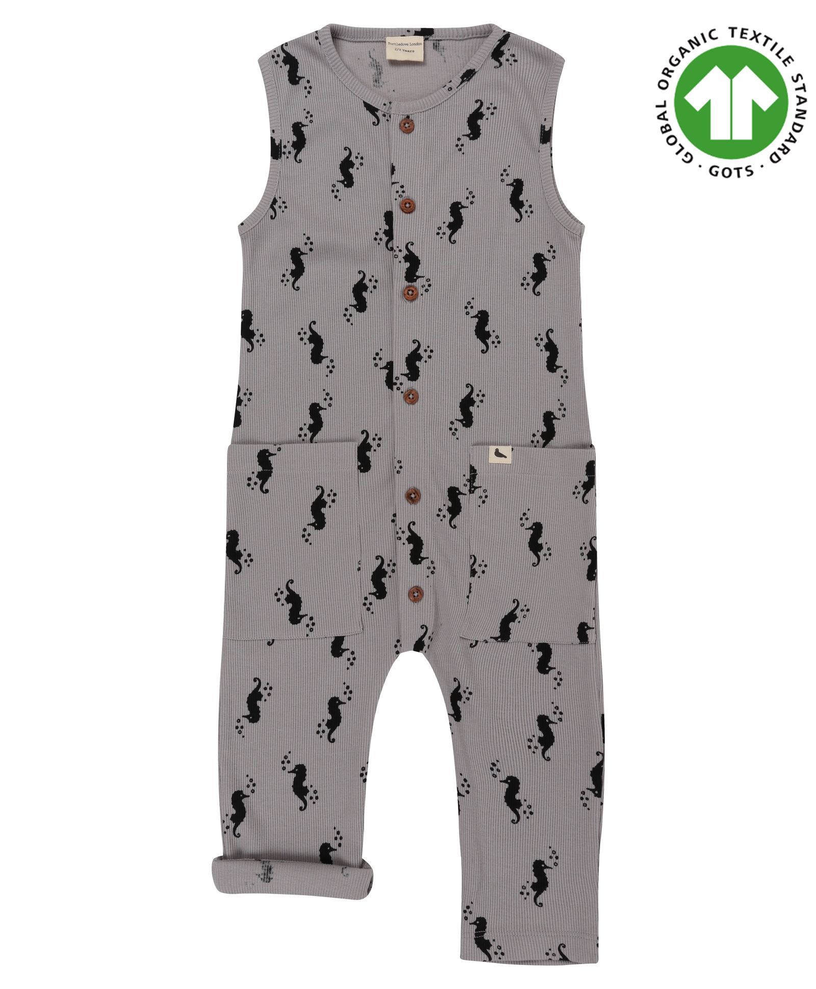 Turtledove London Sleeveless Organic Cotton Dungaree Sea Horse Print - Grey-image-20