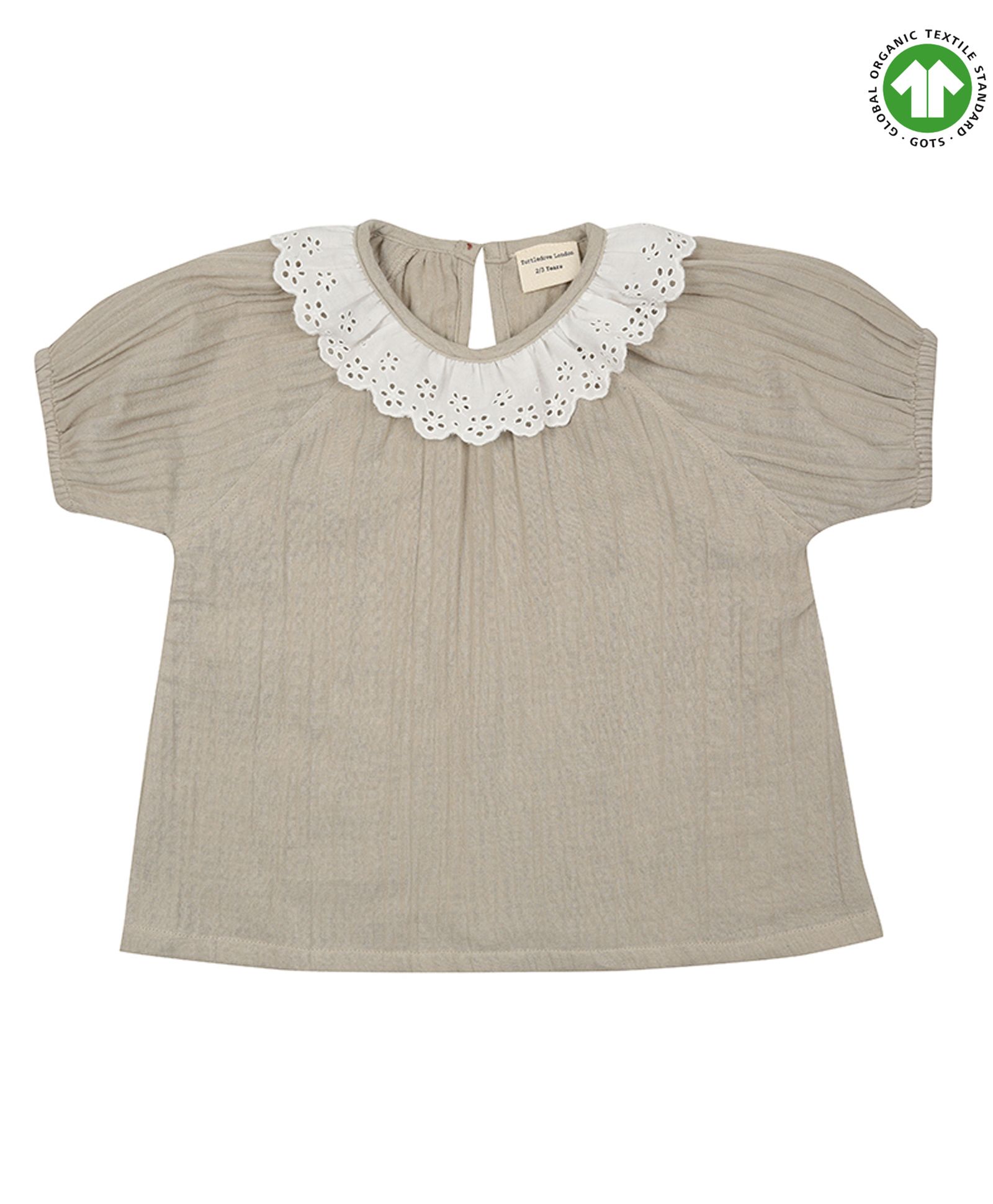 Turtledove London Organic Cotton Half Sleeves Top With Lace Detailing - Grey-picture-14