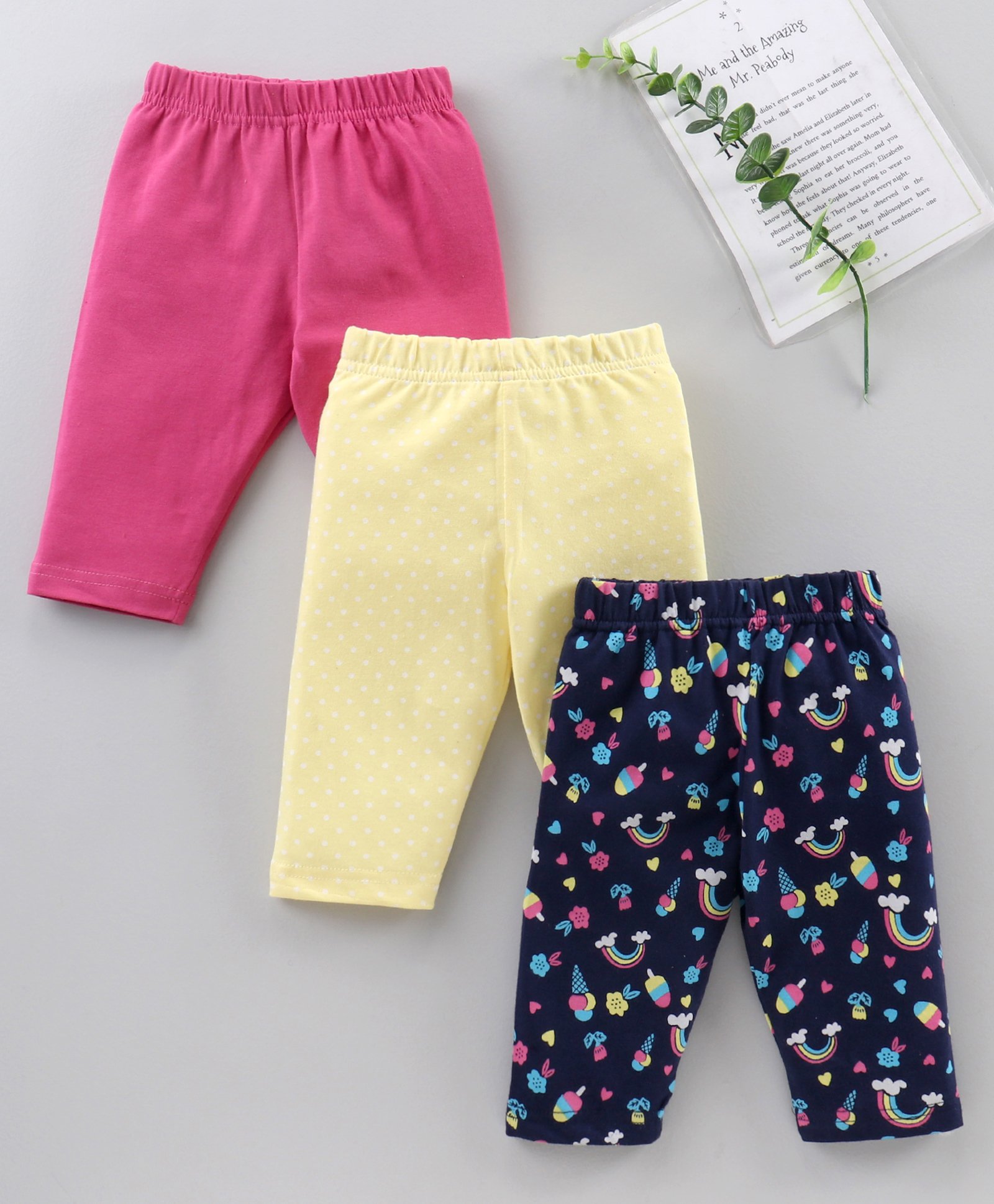 Babyhug Three Fourth Length Lycra Leggings Pack of 3 - Multicolor-picture-13