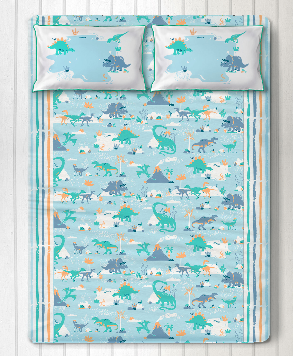Silverlinen Snooze & Roar Dinosaur 100% Cotton Double Size Bedsheet with 2 Pillow Covers - Blue-picture-24