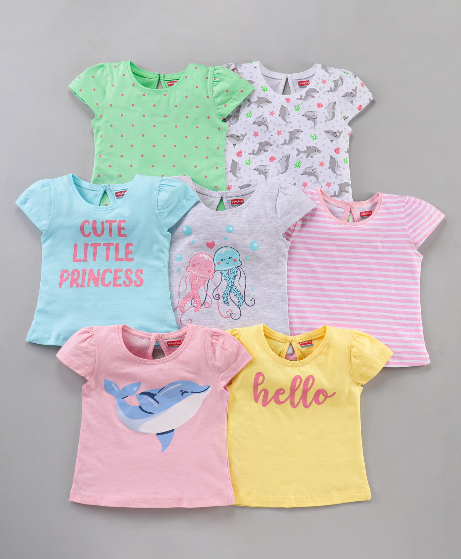 Babyhug Half Sleeves Tee Printed Pack of 7- Multicolor-image-11
