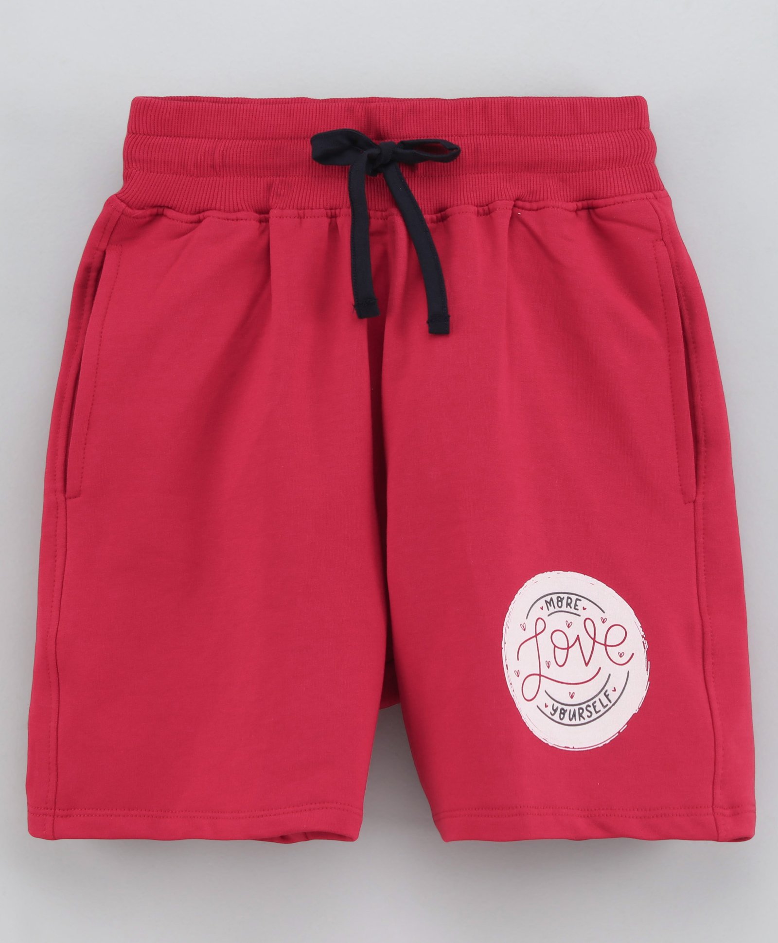 Doreme Above Knee Length Cotton Shorts More Love Yourself Text Print - Red-picture-23