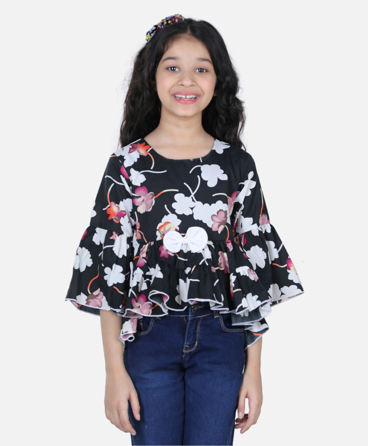 Cutiekins Three Fourth Sleeves Floral Print Top - Black-image-42