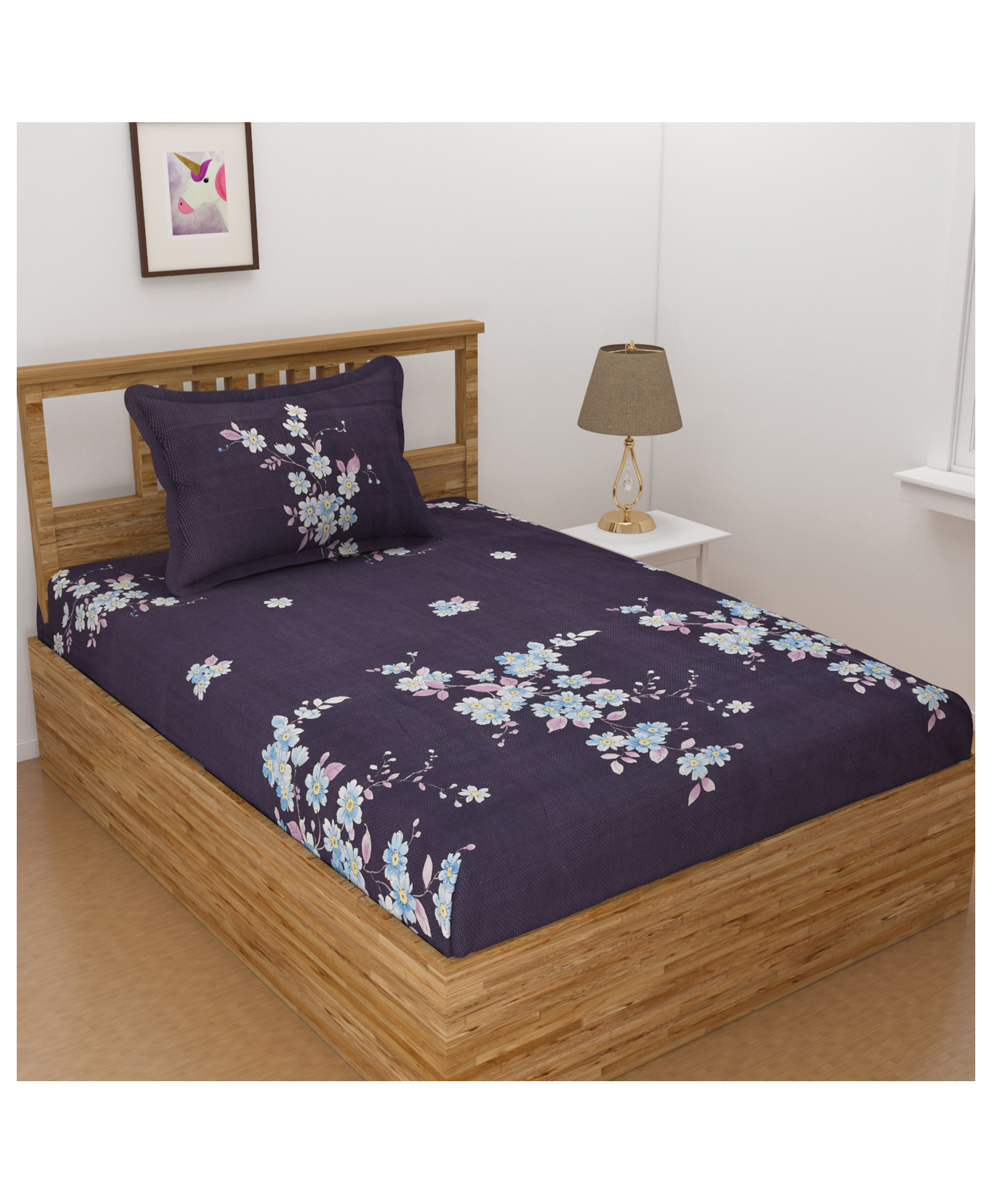 Florida Polycotton Single Bed Sheet Floral Print - Purple