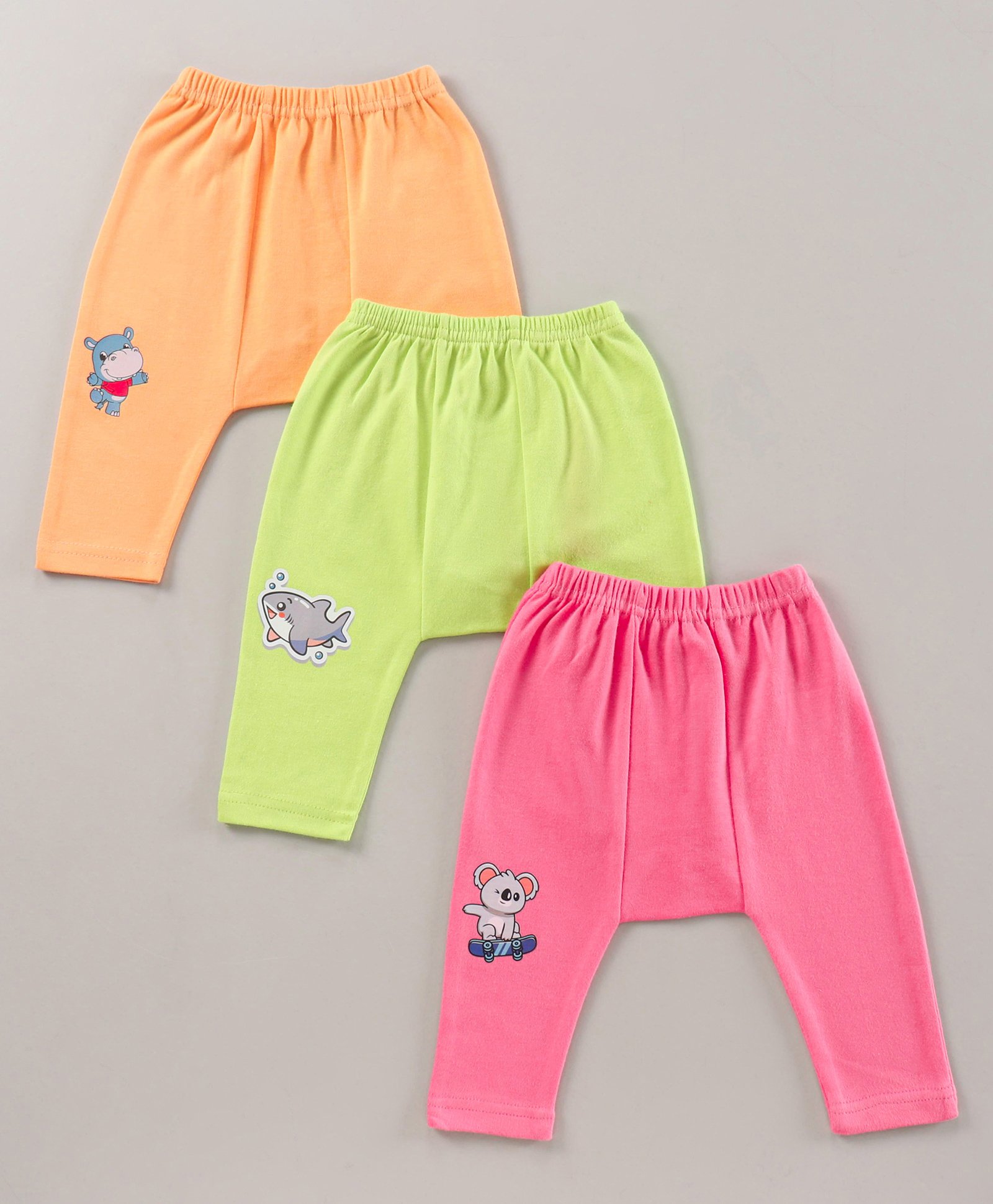 Babyhug Full Length Cotton Antimicrobial Diaper Leggings Pack of 3 - Orange Pink Green