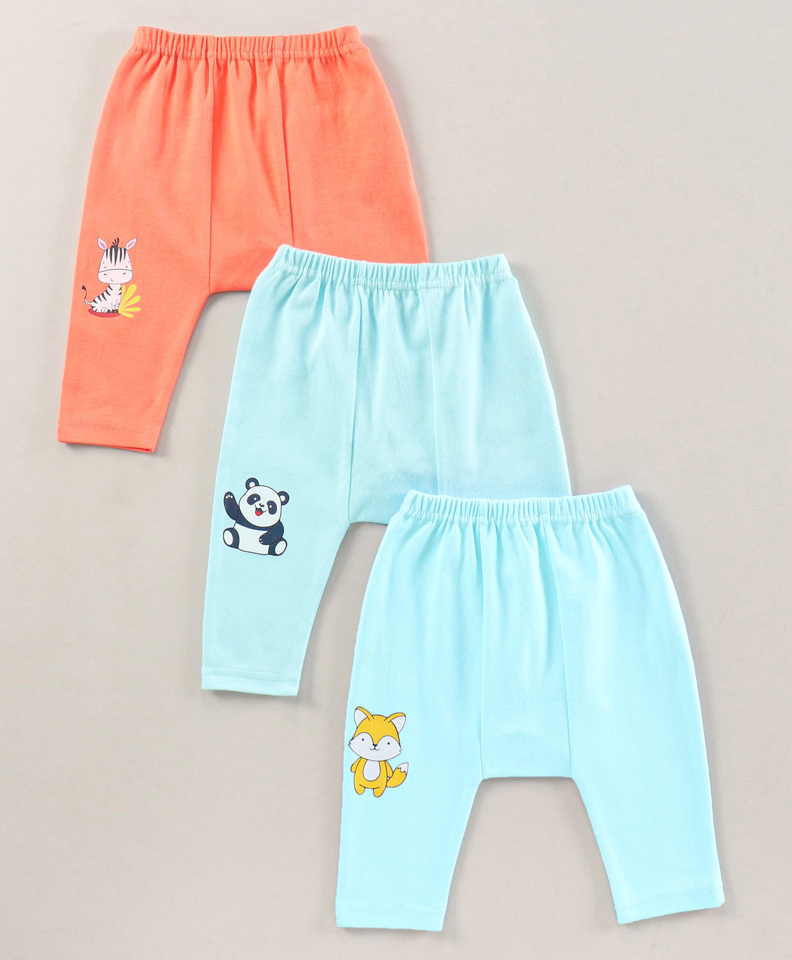 Babyhug Full Length Cotton Antimicrobial Diaper Leggings Pack of 3 - Blue Peach