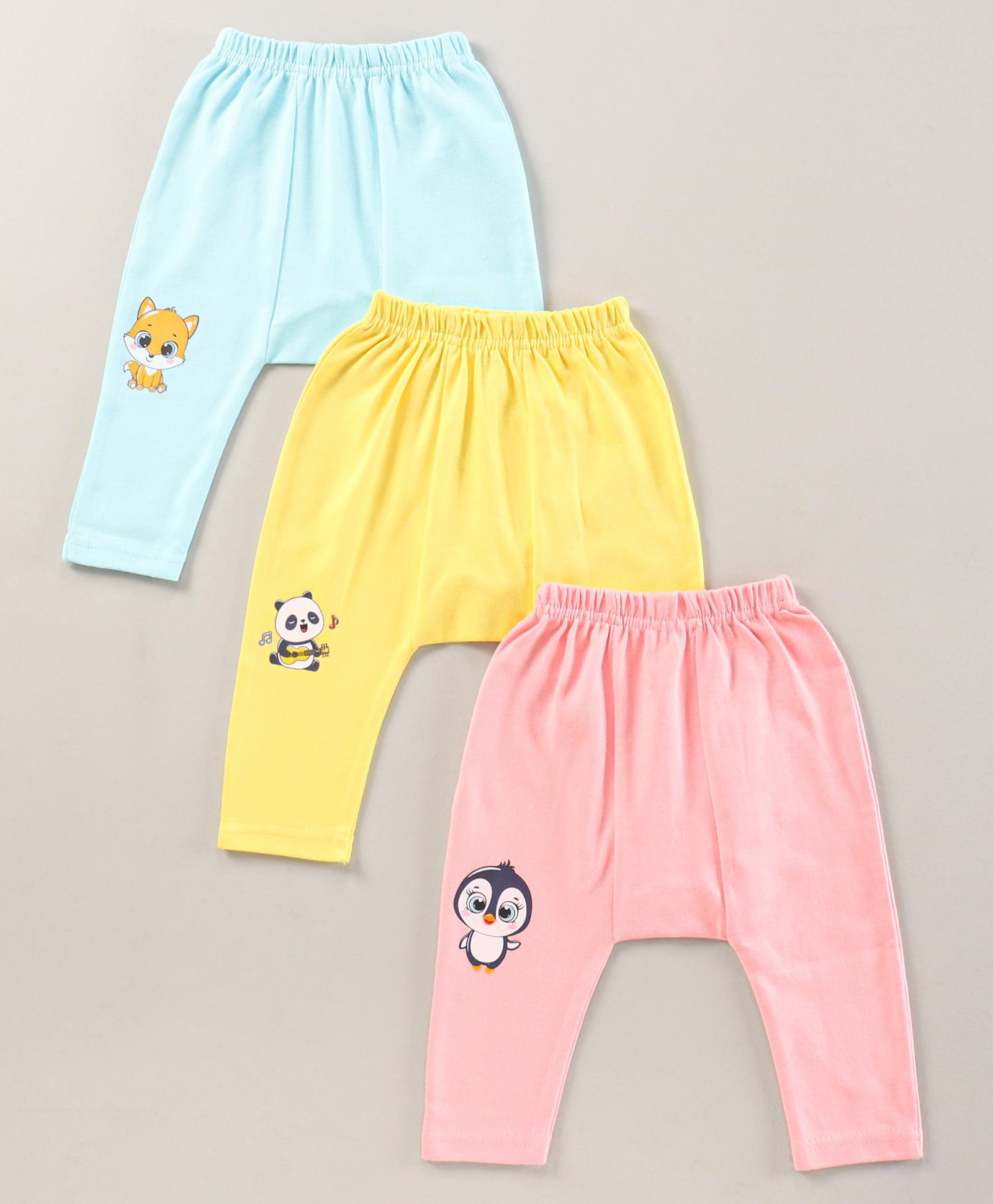 Babyhug Full Length Antimicrobial Diaper Leggings Animal Print Pack of 3 - Blue Yellow Pink-picture-24