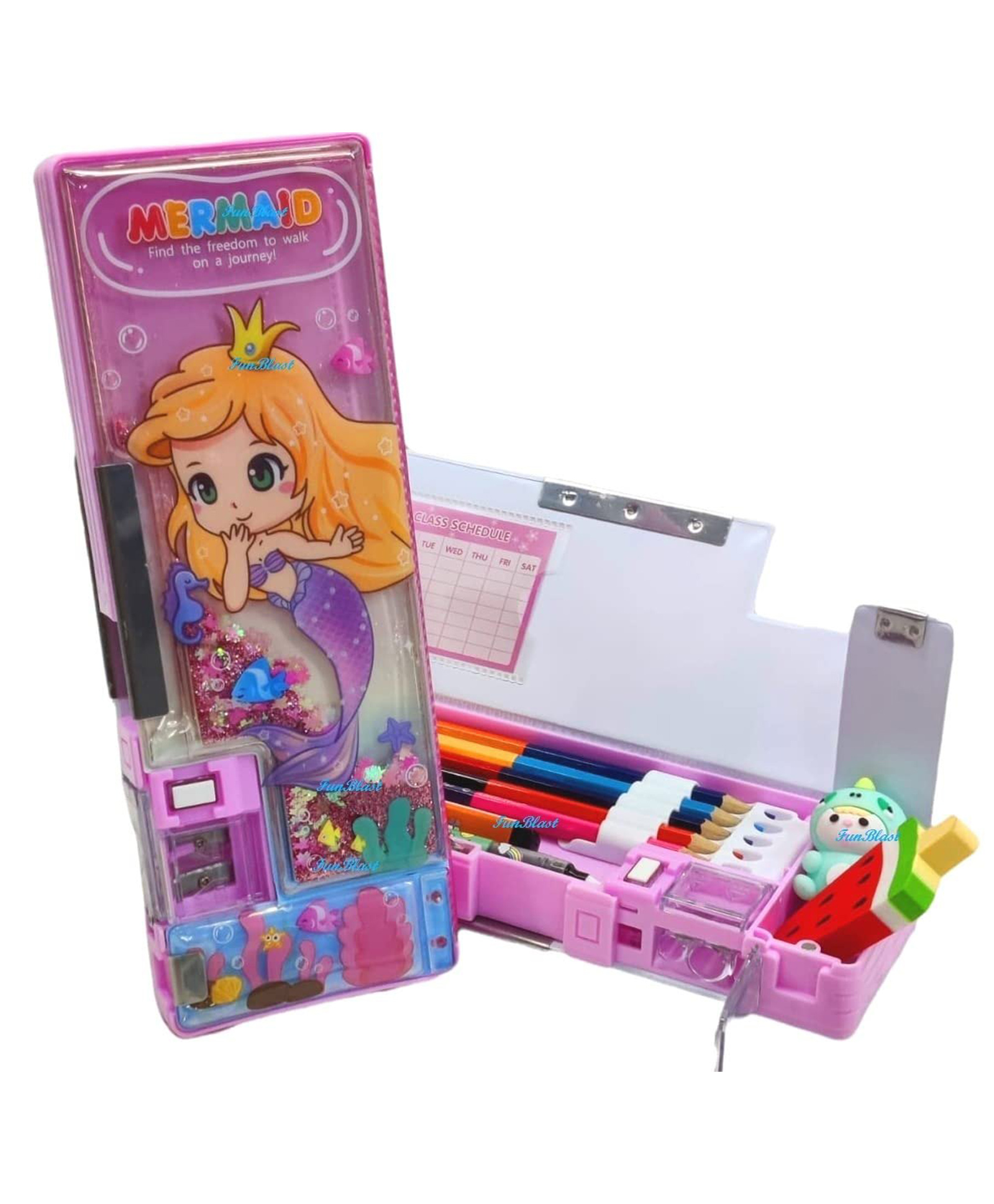 FunBlast Magnetic Pencil Box with Sharpener Mermaid Themed - Pink-image-3
