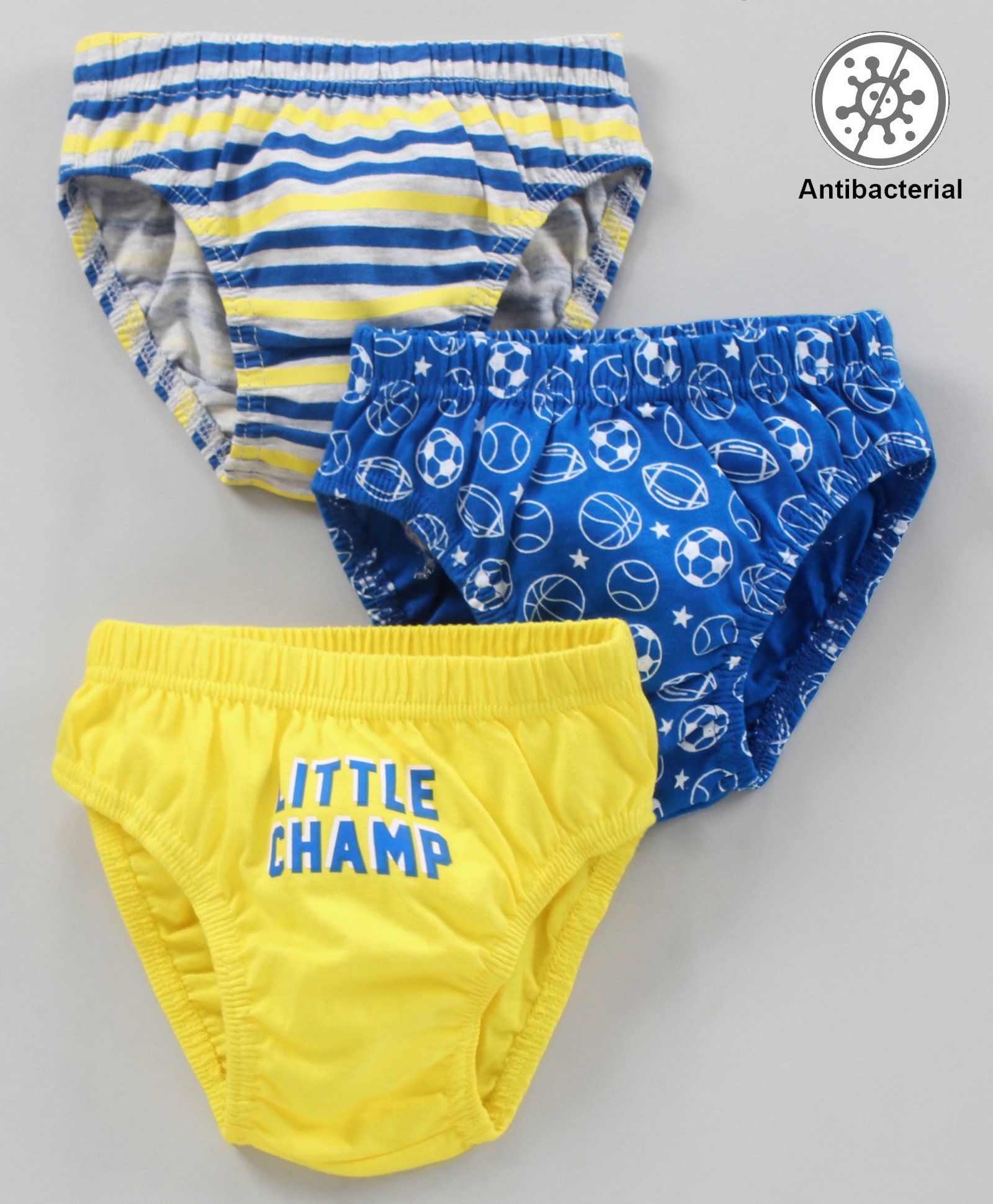 Babyhug Antibacterial Cotton Briefs Printed Pack of 3- Blue Yellow-image-31