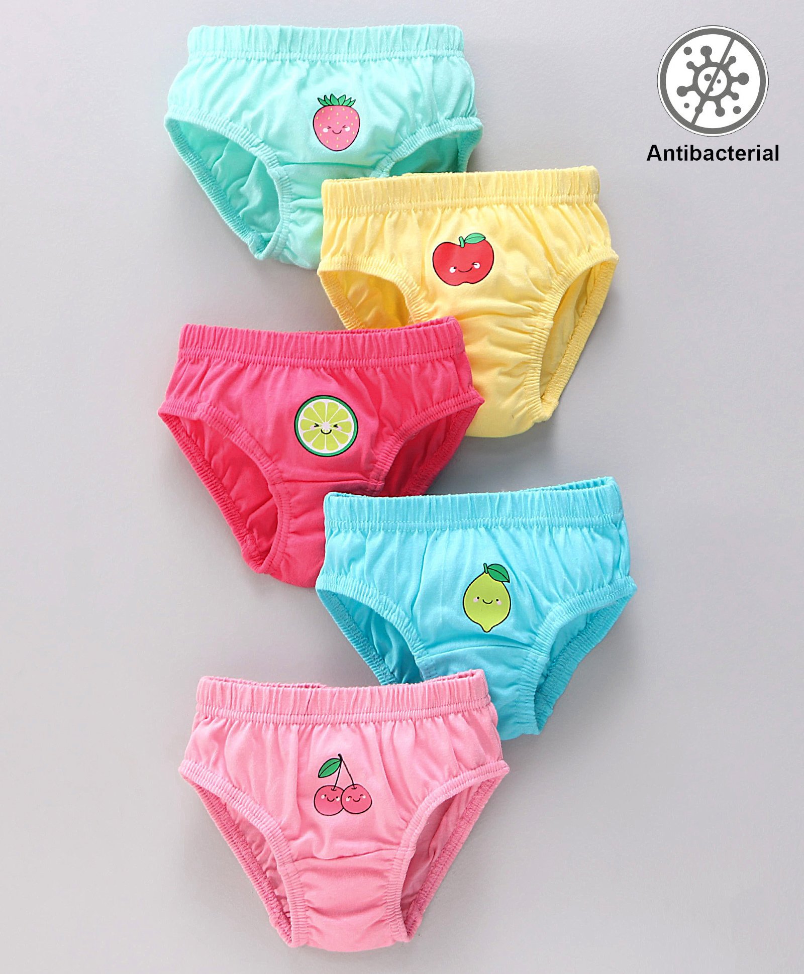 Babyhug Antibacterial Finish Panties Fruits Printed Pack of 5 - Multicolour-image-4