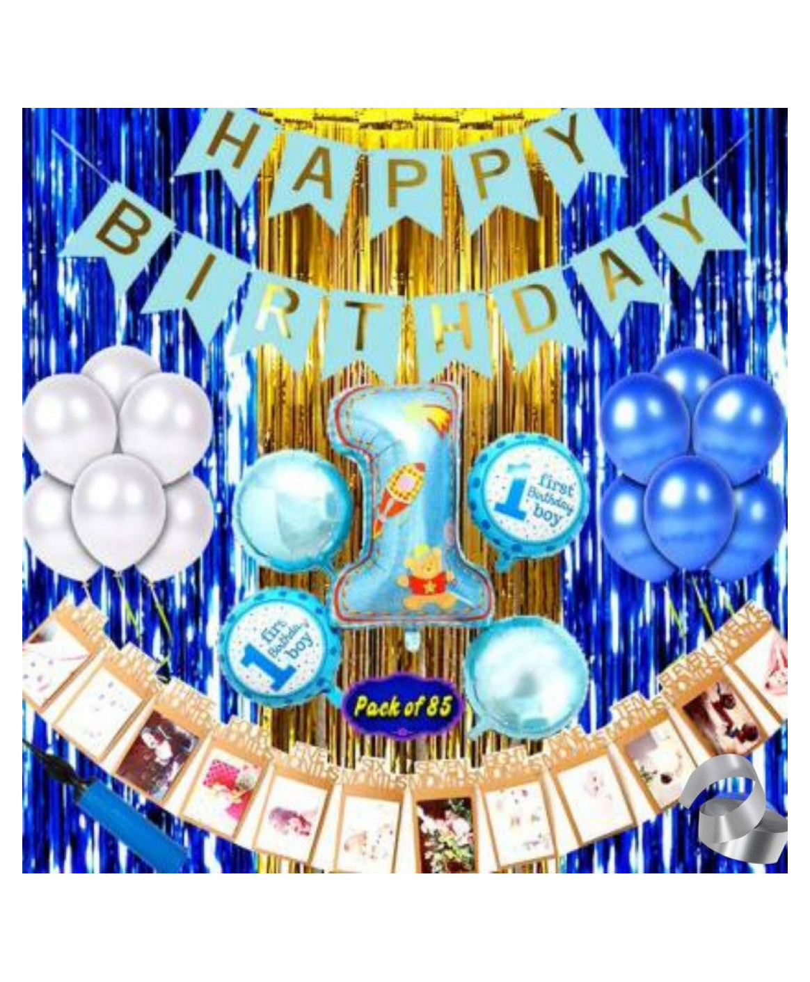 Bubble Trouble Solid Baby Boy 1st Happy Birthday Combo Blue - Pack of 85-image-40