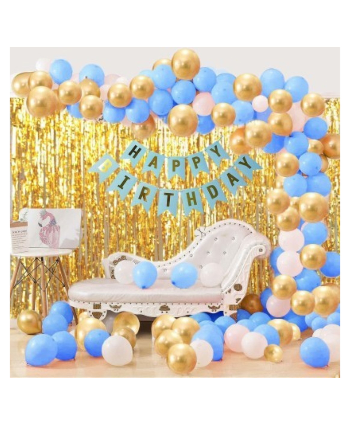 Bubble Trouble Printed Happy Birthday Blue Banner combo Blue White Gold - Pack of 33-picture-13