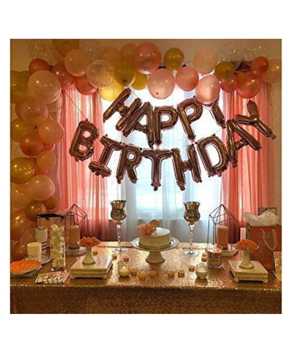 Bubble Trouble Happy Birthday Foil & Latex Metallic Balloons Kit Rose Gold White Yellow- Pack of 43-picture-24