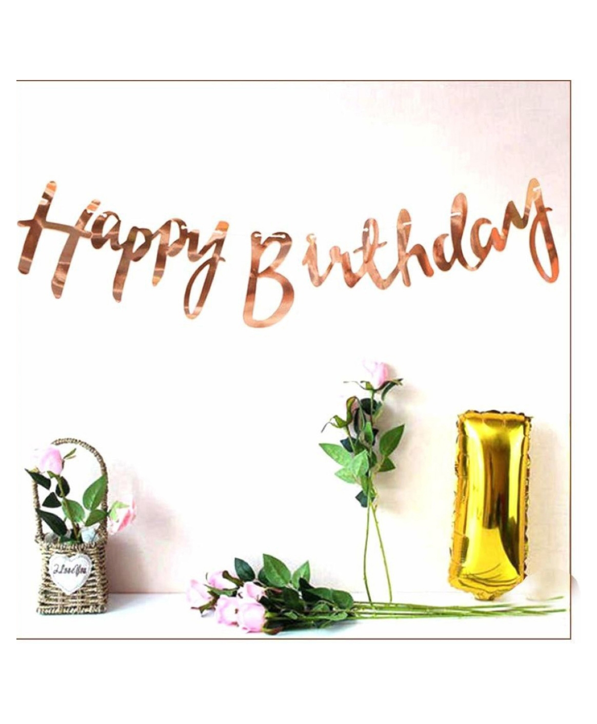 Bubble Trouble Blush Theme Rose Gold Happy Birthday Alphabets Letters Banner Decorations Foil Banners 13 letters - Peach-picture-29