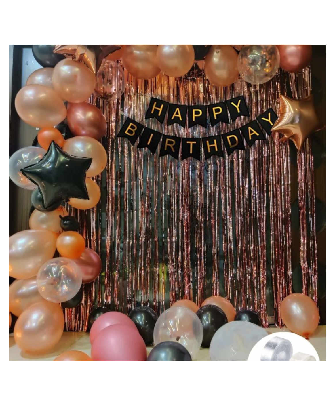 Bubble Trouble Rose Gold Birthday Decorations Combo Rose Gold Black - Pack of 68-image-9