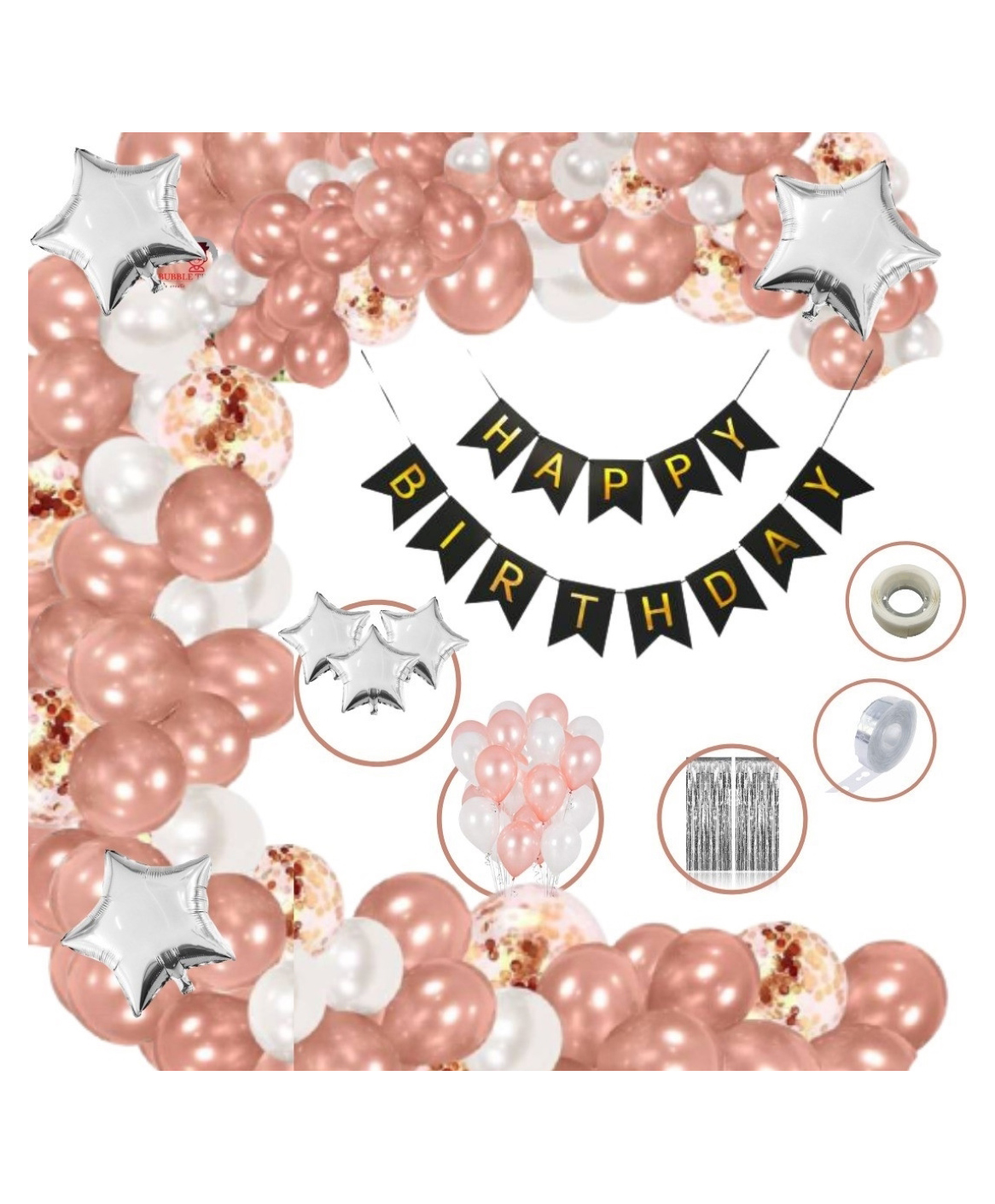 Bubble Trouble Boys Girls Happy Birthday Balloon Banner Decoration Kit Combo Pack of 98- Black & Golden-picture-19