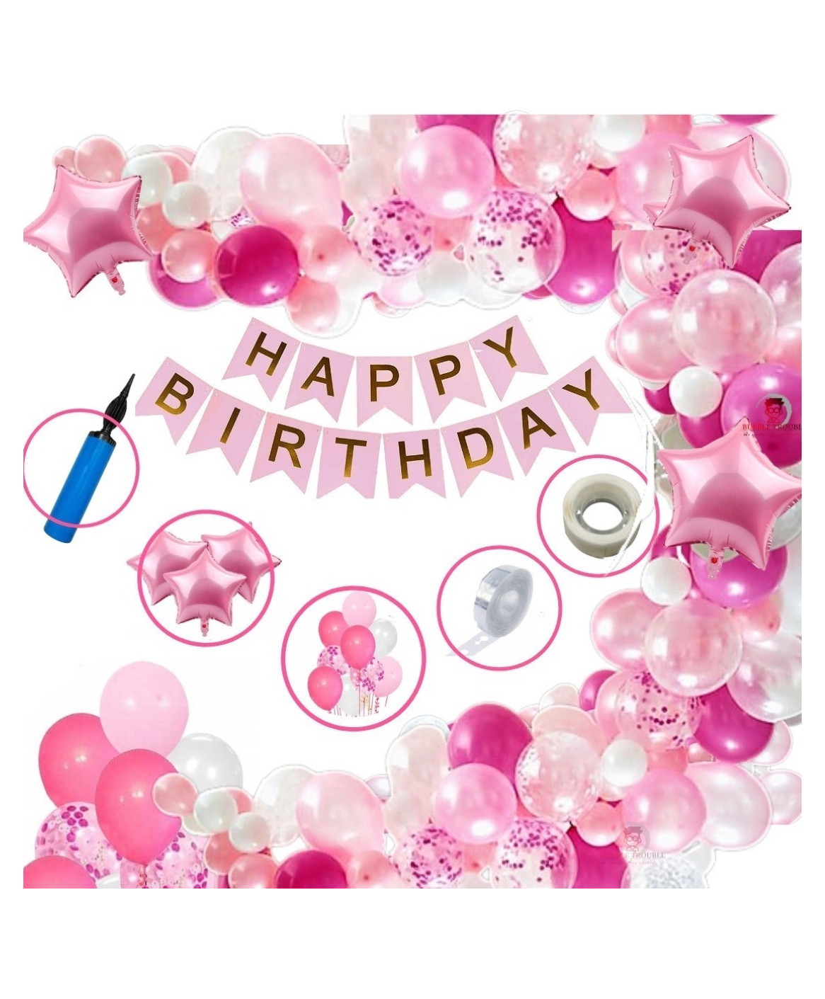 Bubble Trouble Pink Happy Birthday Balloon Banner Decoration Kit Combo Pink Theme - Pack of 97-image-15