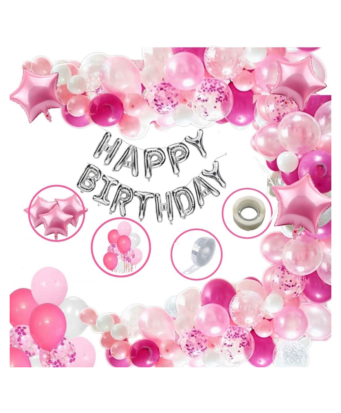 Bubble Trouble Foil Happy Birthday Balloon Decoration Kit Pink - Pack of 108-image-43