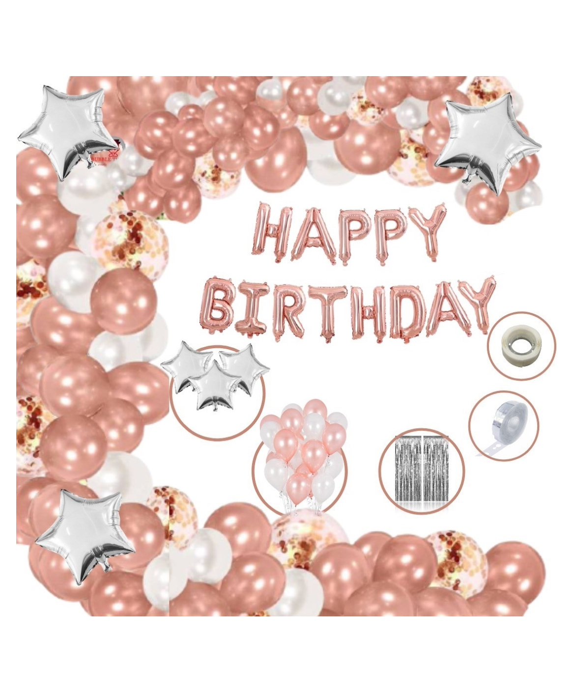 Bubble Trouble Foil Happy Birthday Balloon Decoration Kit Combo Rose Gold Theme - Pack of 110-picture-26