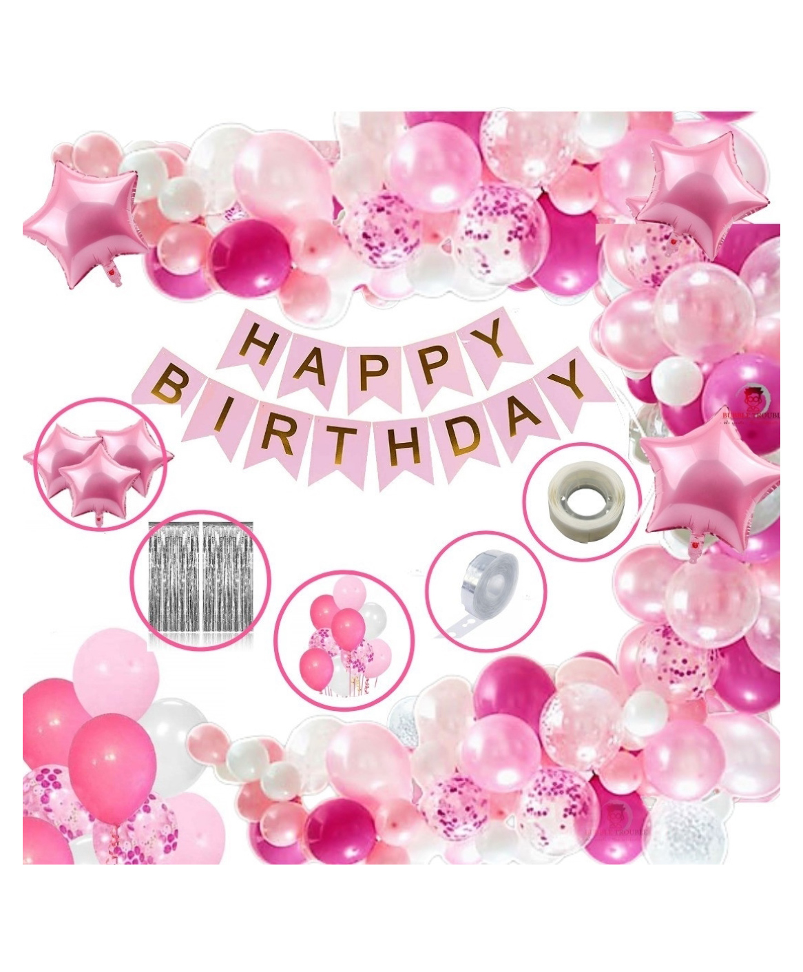 Bubble Trouble Girls Happy Birthday Balloon Banner Decoration Kit Combo Pink - Pack of 96-image-27