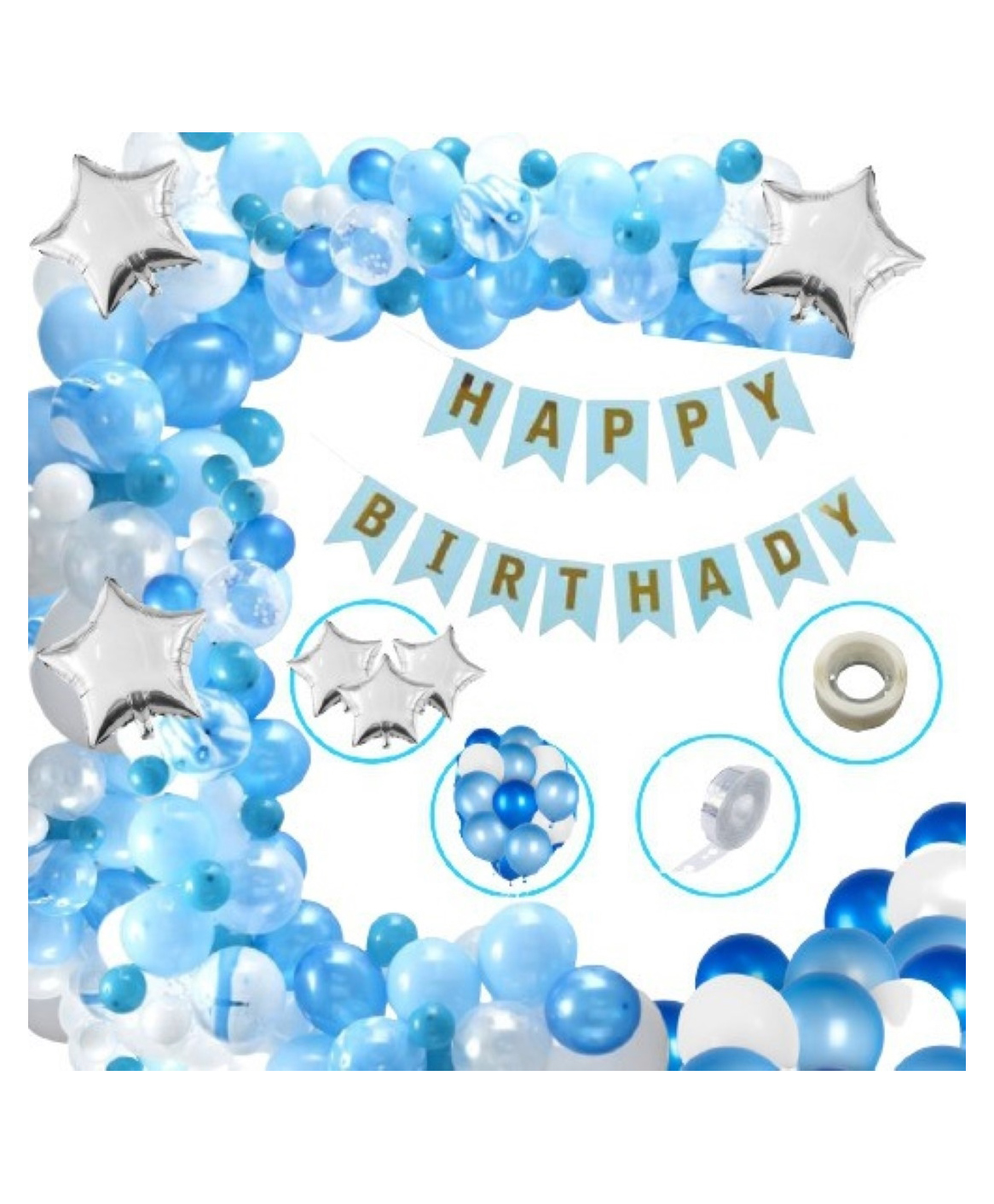 Bubble Trouble Boys Girls Happy Birthday Balloon Banner Decoration Kit Combo Pack of 96- Blue-image-39