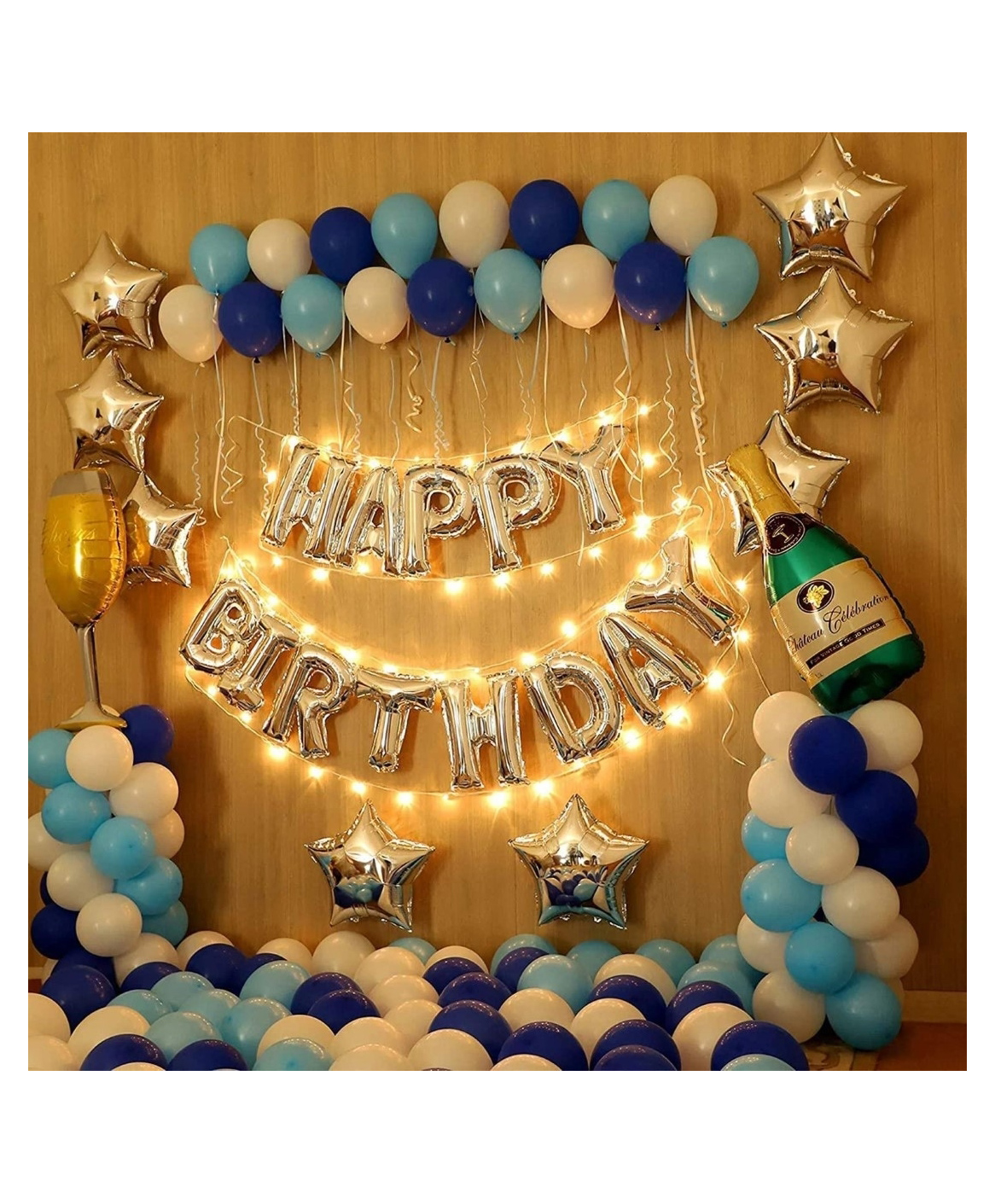 Bubble Trouble Premium Birthday Decoration Kit Combo Pack of 114 for Home Balloon with 1 Pc Happy Birthday Letters Silver 100 Pcs HD Metallic-picture-16