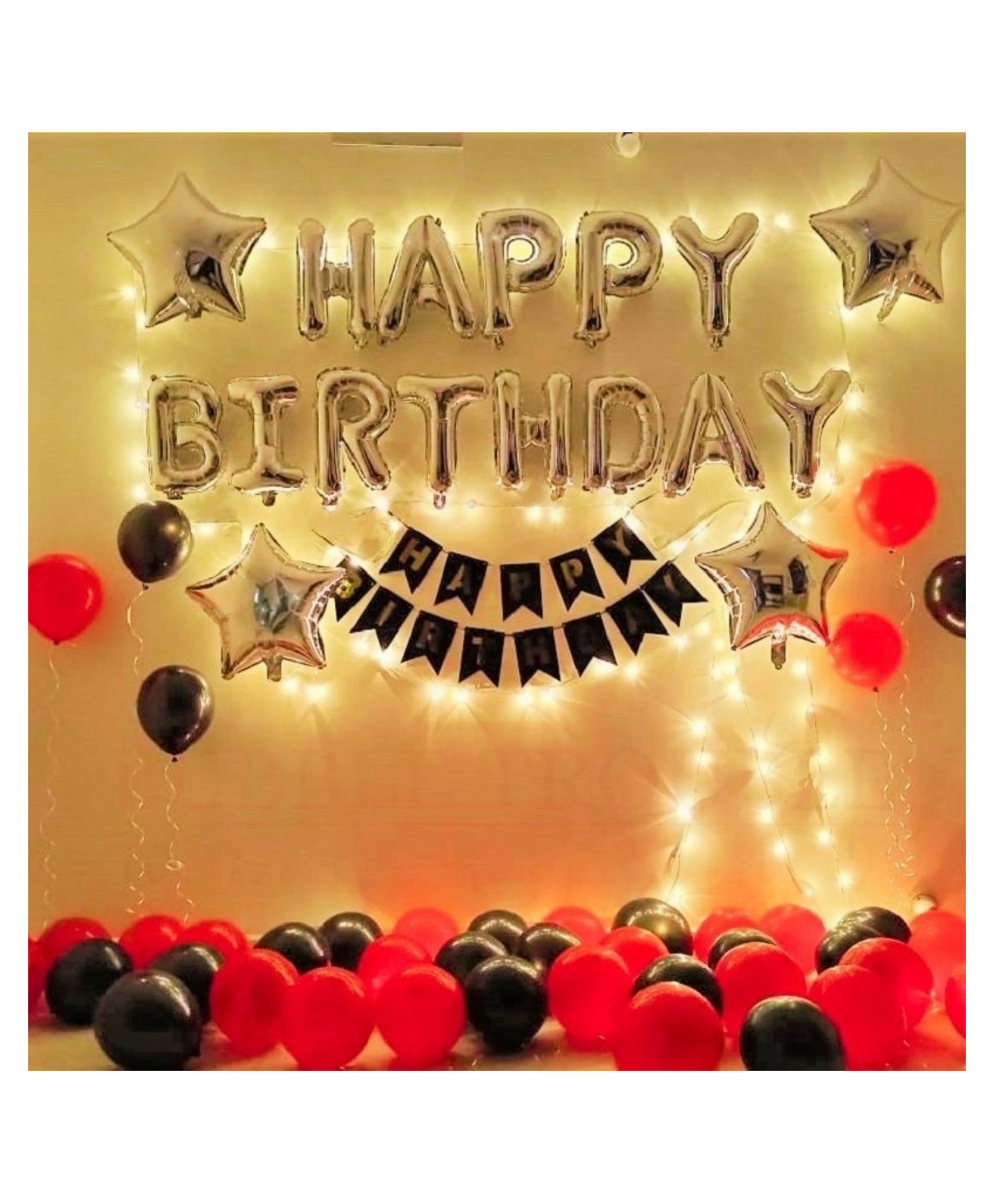 Bubble Trouble Solid Happy Birthday Balloons Decoration Kit Combo For Birthday Parents Kids Baby Red Black Theme - Pack of 48-image-1