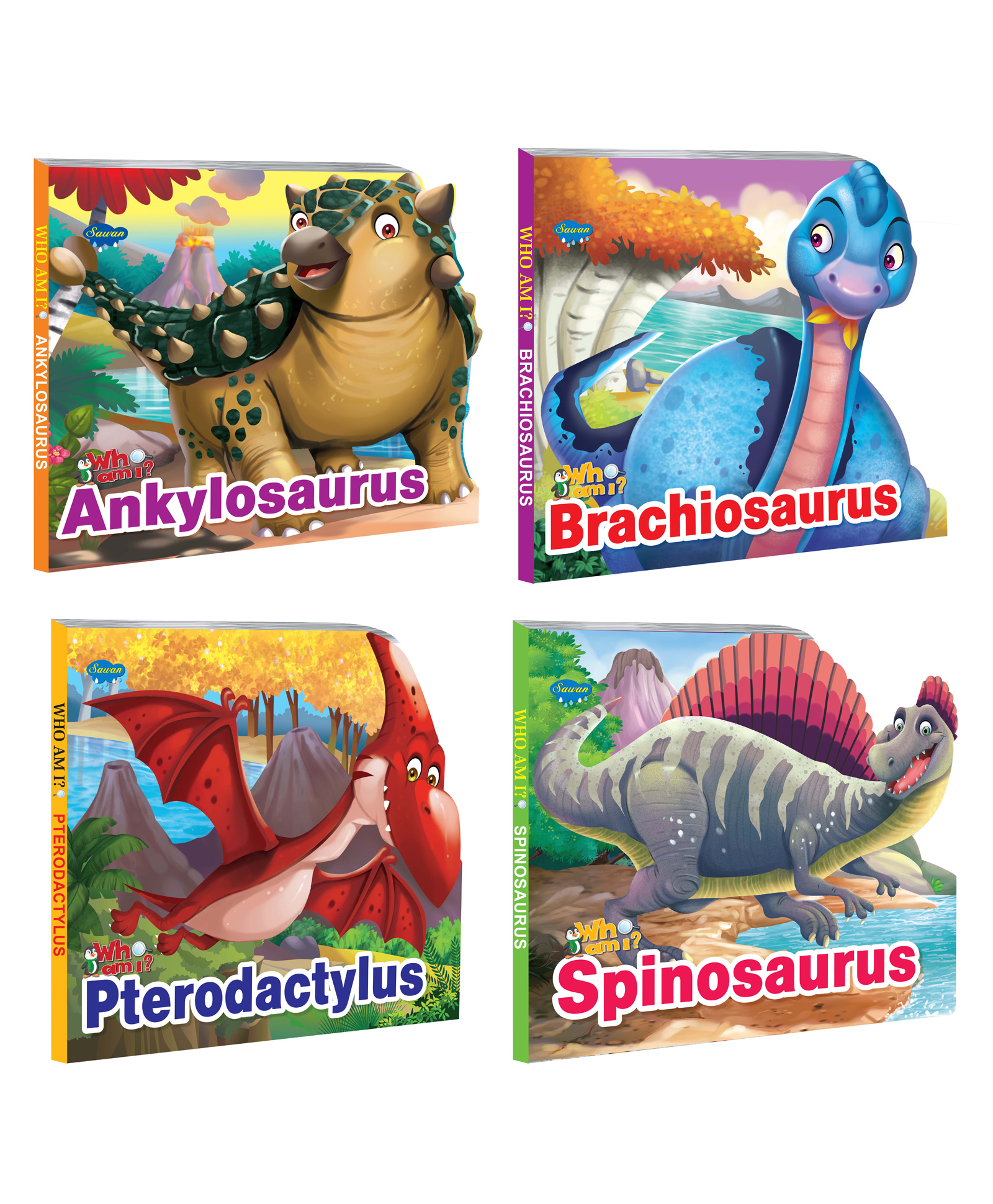 Who Am I Story Books Of Spinosaurus Pterodactylus Brachiosaurus And Ankylosaurus Set Of 4 - English-image-26