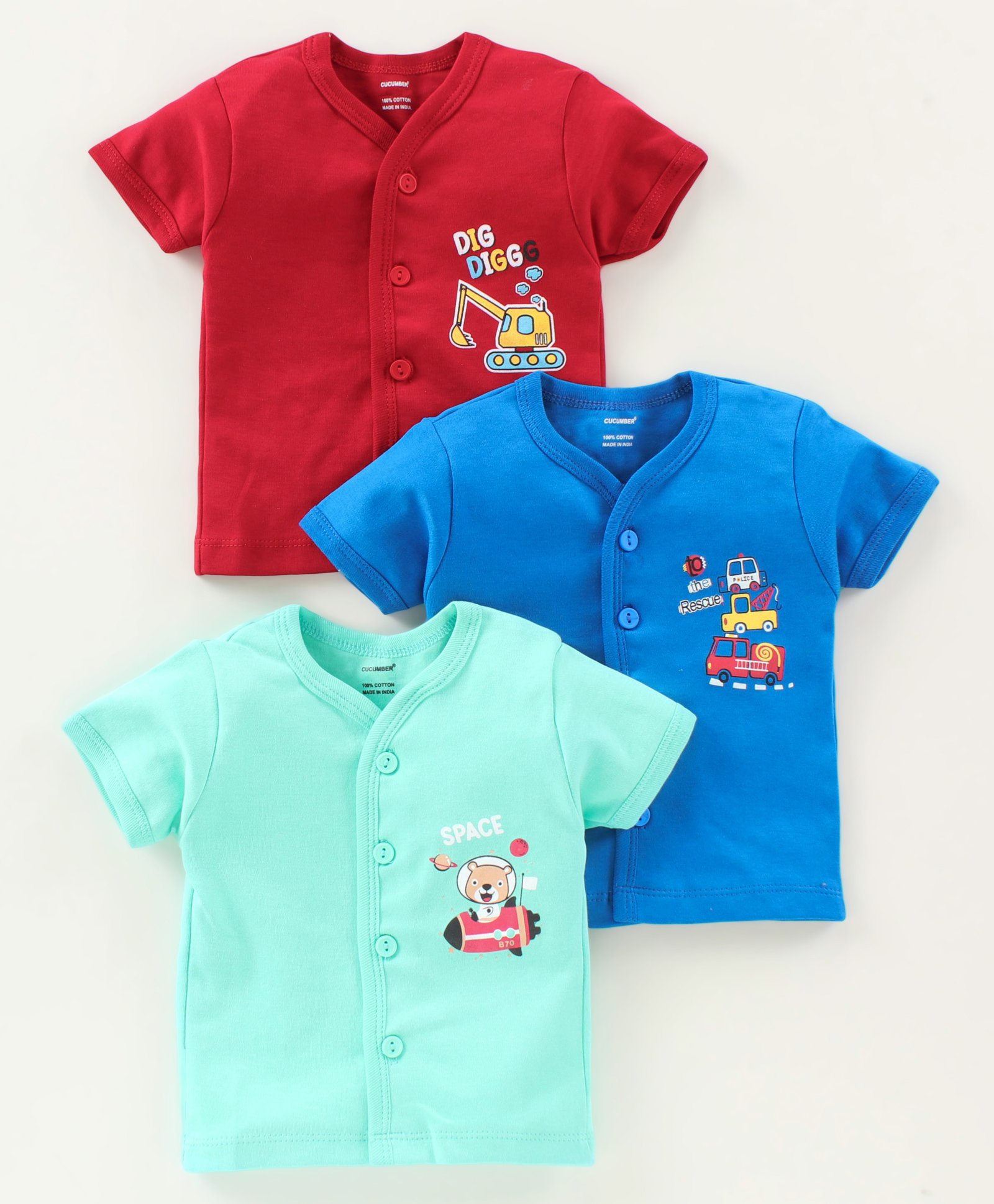 Cucumber Half Sleeves Cotton Vest Vehicle Printed - Royal Blue Red Sea Green-image-22