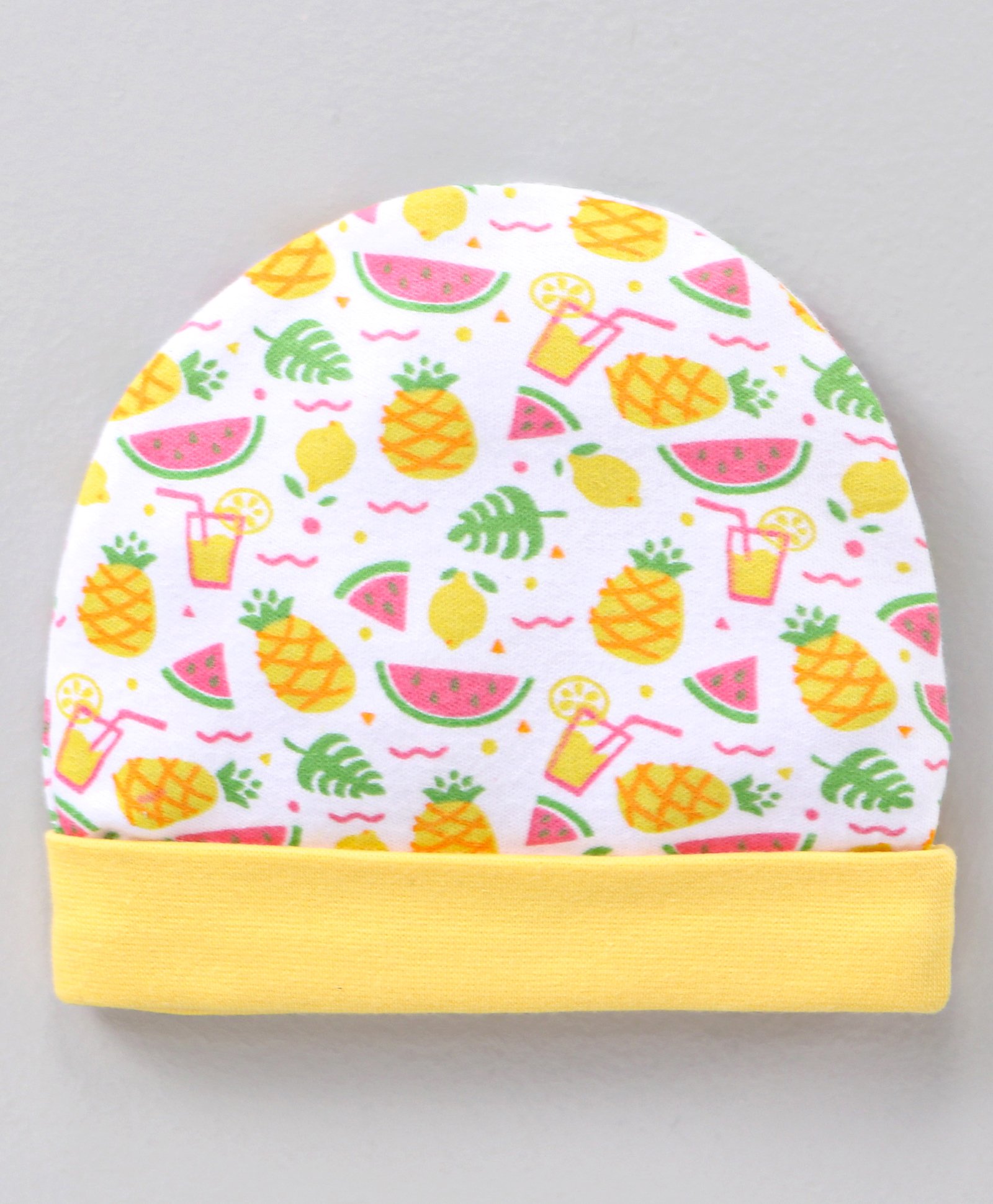 Babyhug 100% Cotton Cap Fruits Print Yellow - Diameter 14.5 cm-image-16
