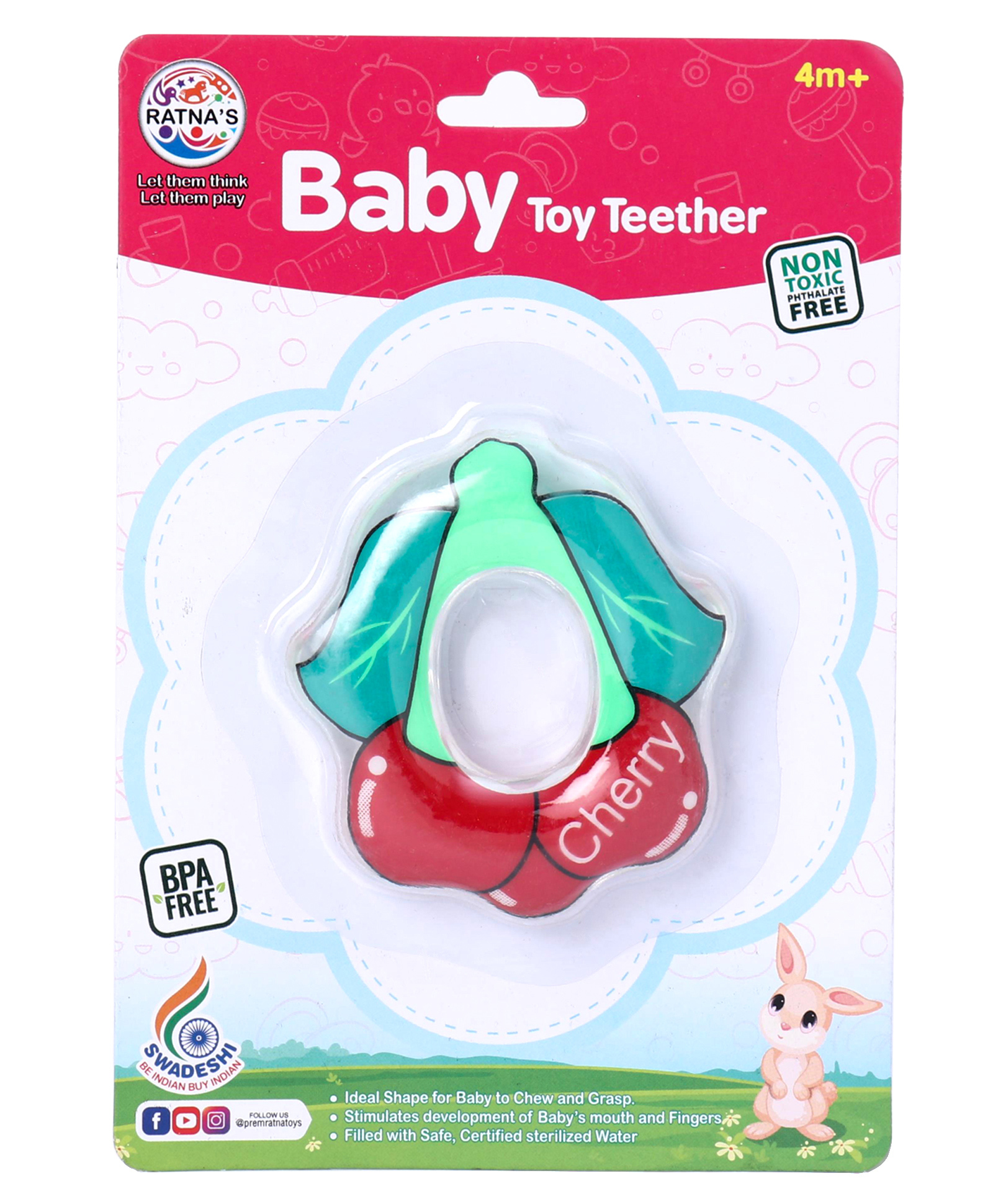 Ratnas Apple Shaped Water Filled Teether- Multicolor-image-21