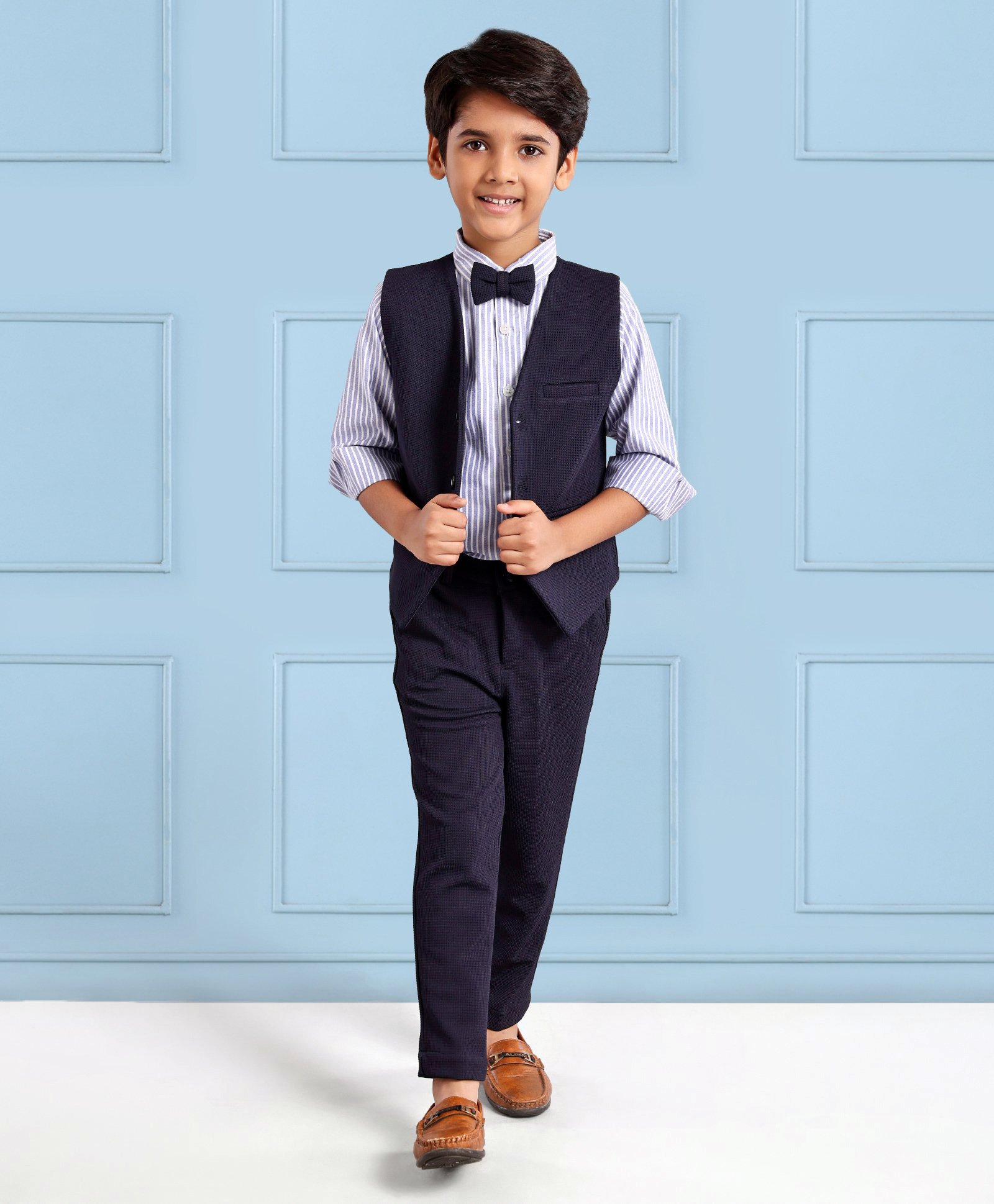 Mark & Mia Full Sleeves Party Suit Solid Colour - Blue-picture-23