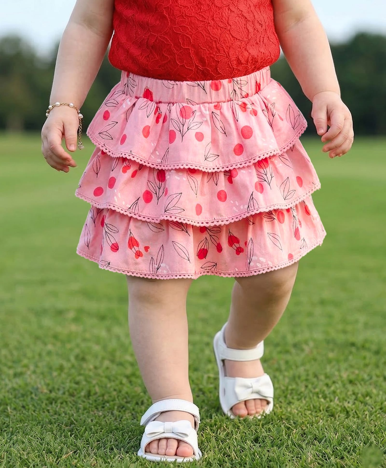 Babyoye Cotton Layered Skirt Floral Print - Pink-picture-16