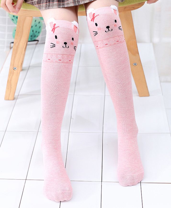 Flaunt Chic Cat Printed Socks - Light Pink-image-2