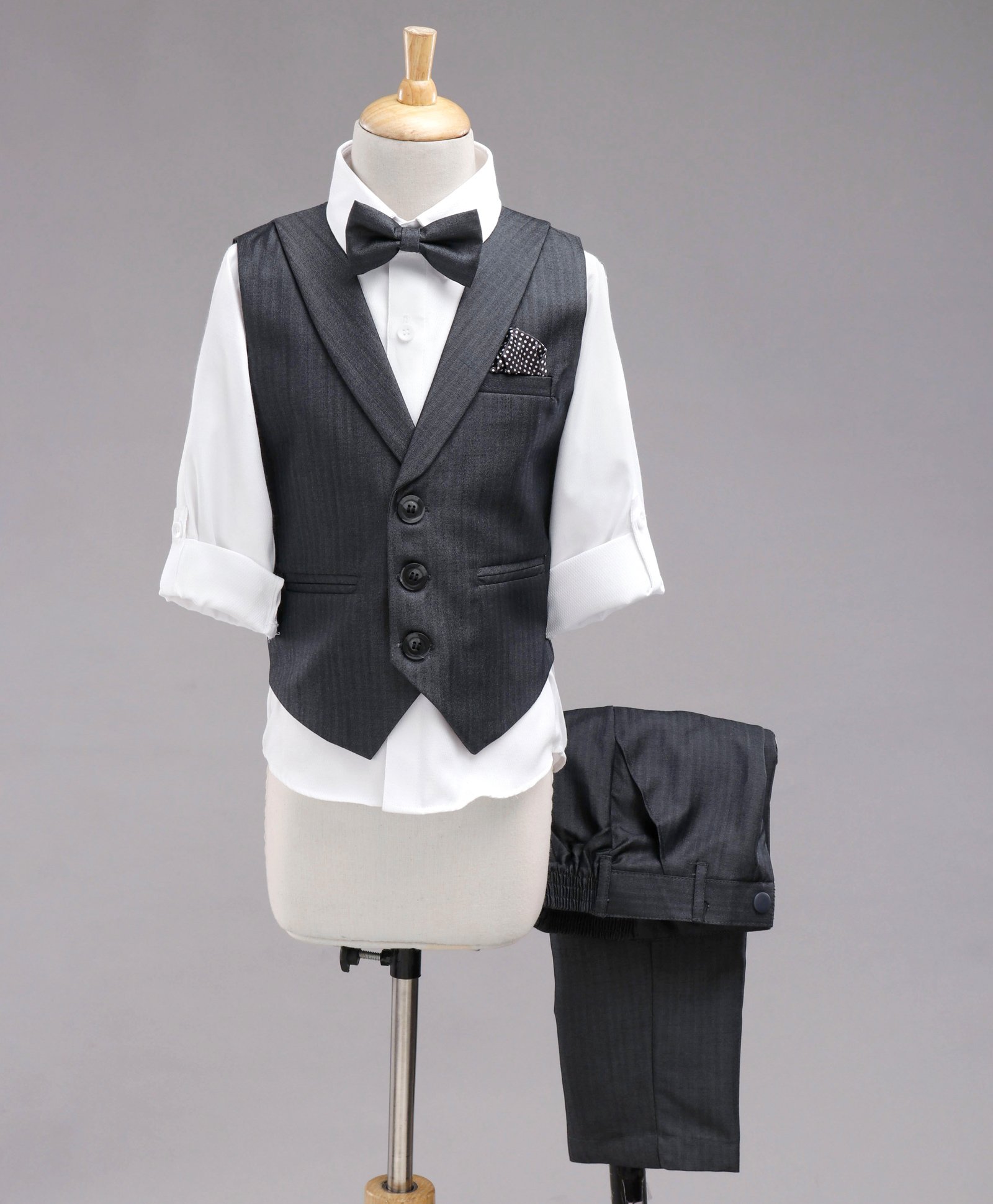 Robo Fry Full Sleeves 4 Piece Party Suit with Waistcoat - Black-picture-23