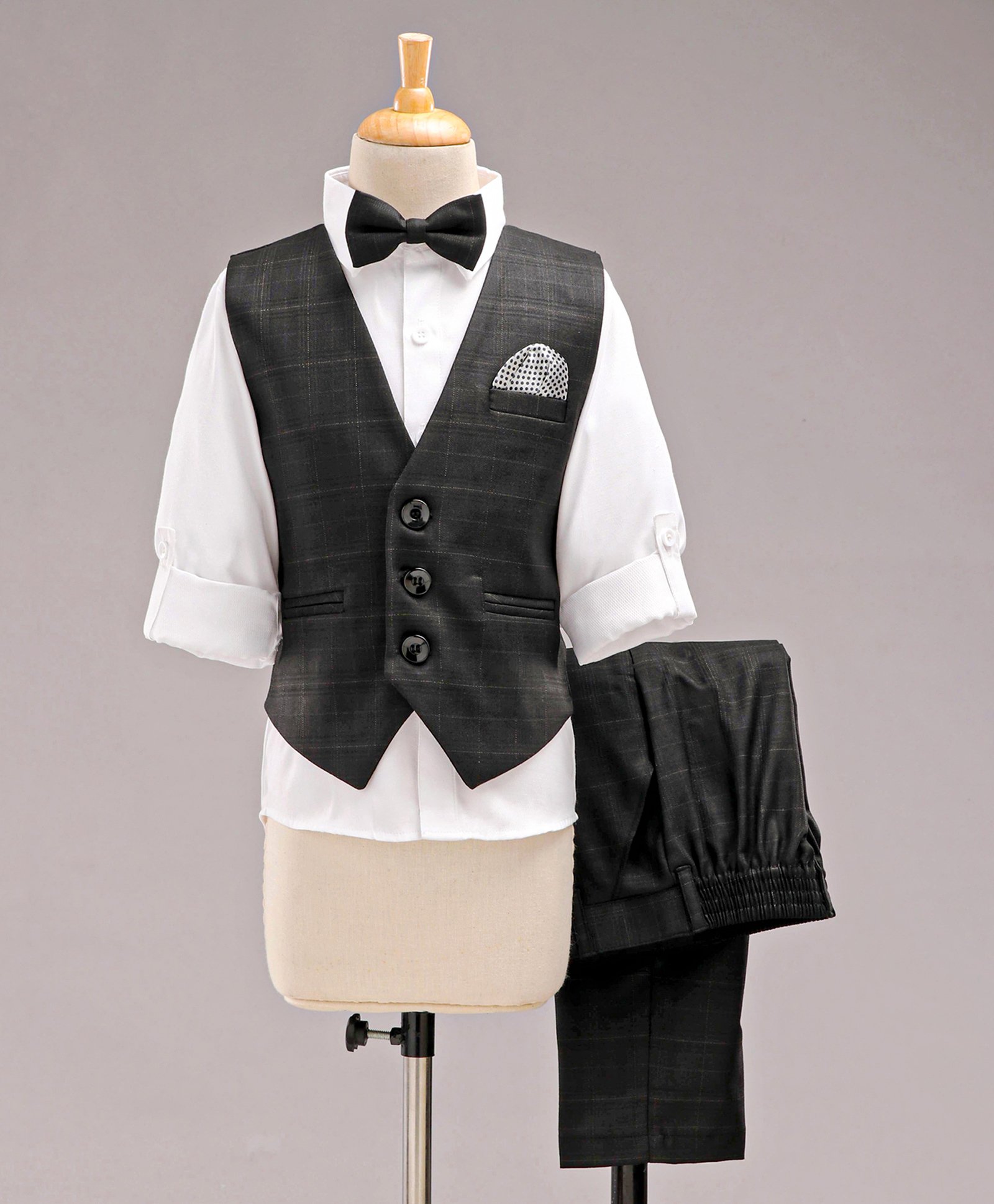 Robo Fry Full Sleeves 3 Piece Party Suit with Waistcoat - Black-picture-22