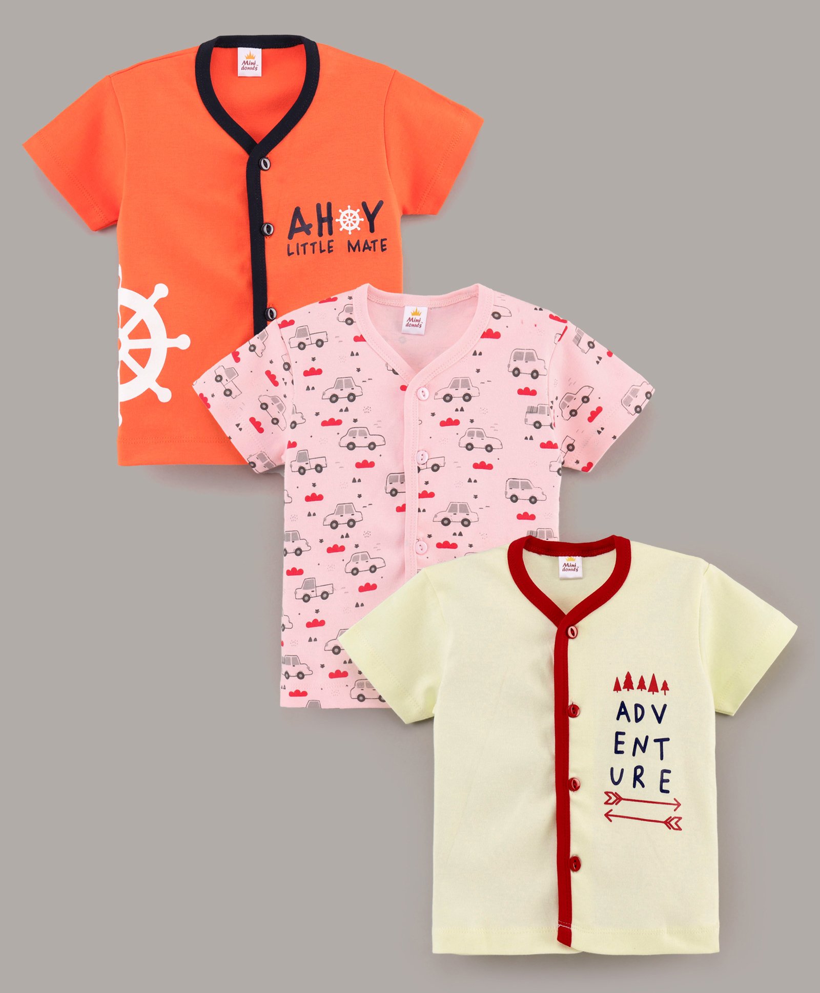Mini Donuts Half Sleeves Vests Multi Print Pack Of 3 - Orange Peach Yellow-picture-19