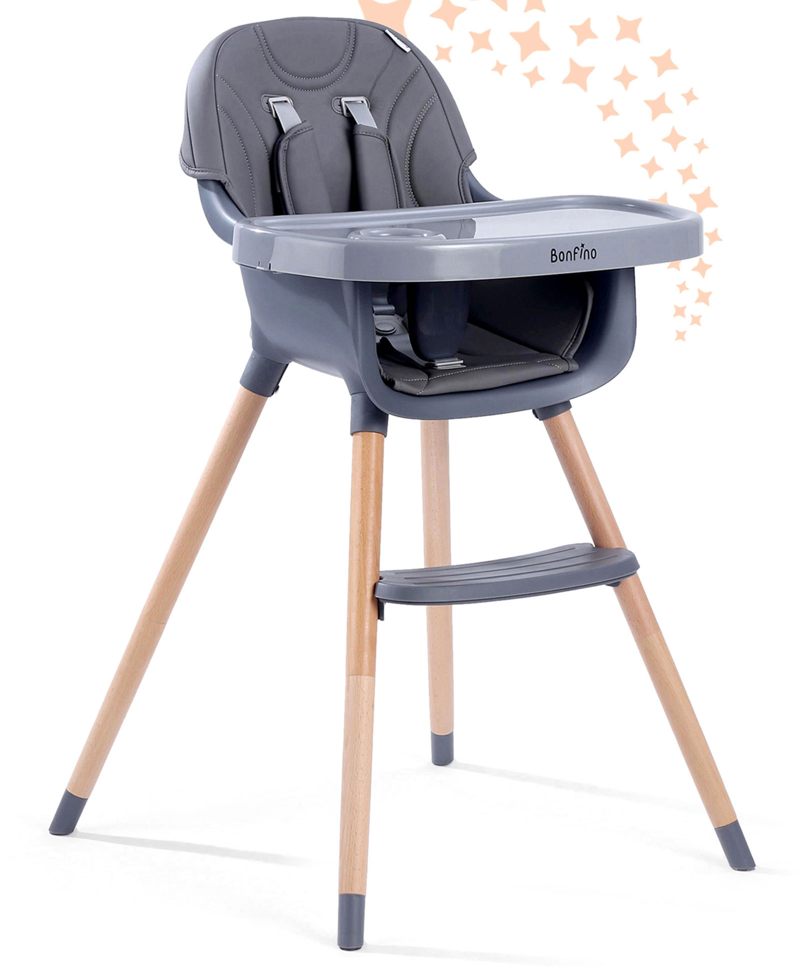 Bonfino Feaster 3-in-1 High Chair - Compact, Portable, Adjustable Tray, Dark Grey| Small Chair & Dining Chair Modes| 5-point Safety Harness| Dishwasher Safe Food Tray| Wooden Legs with Anti-skid Cap-image-47