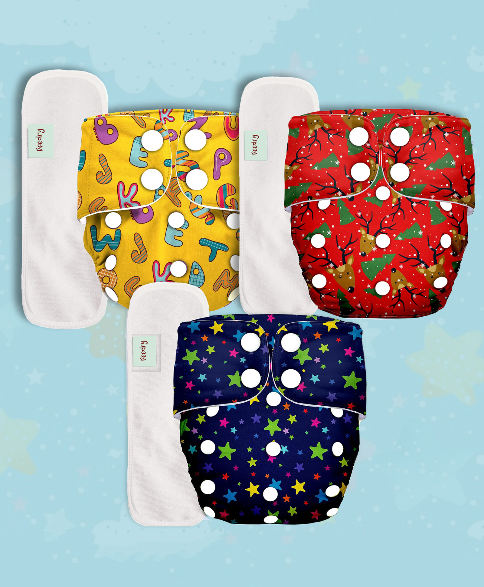 Deedry Cloth Diapers Reusable, Adjustable with Snap Buttons & comes with Insert - Pack of 3-picture-15