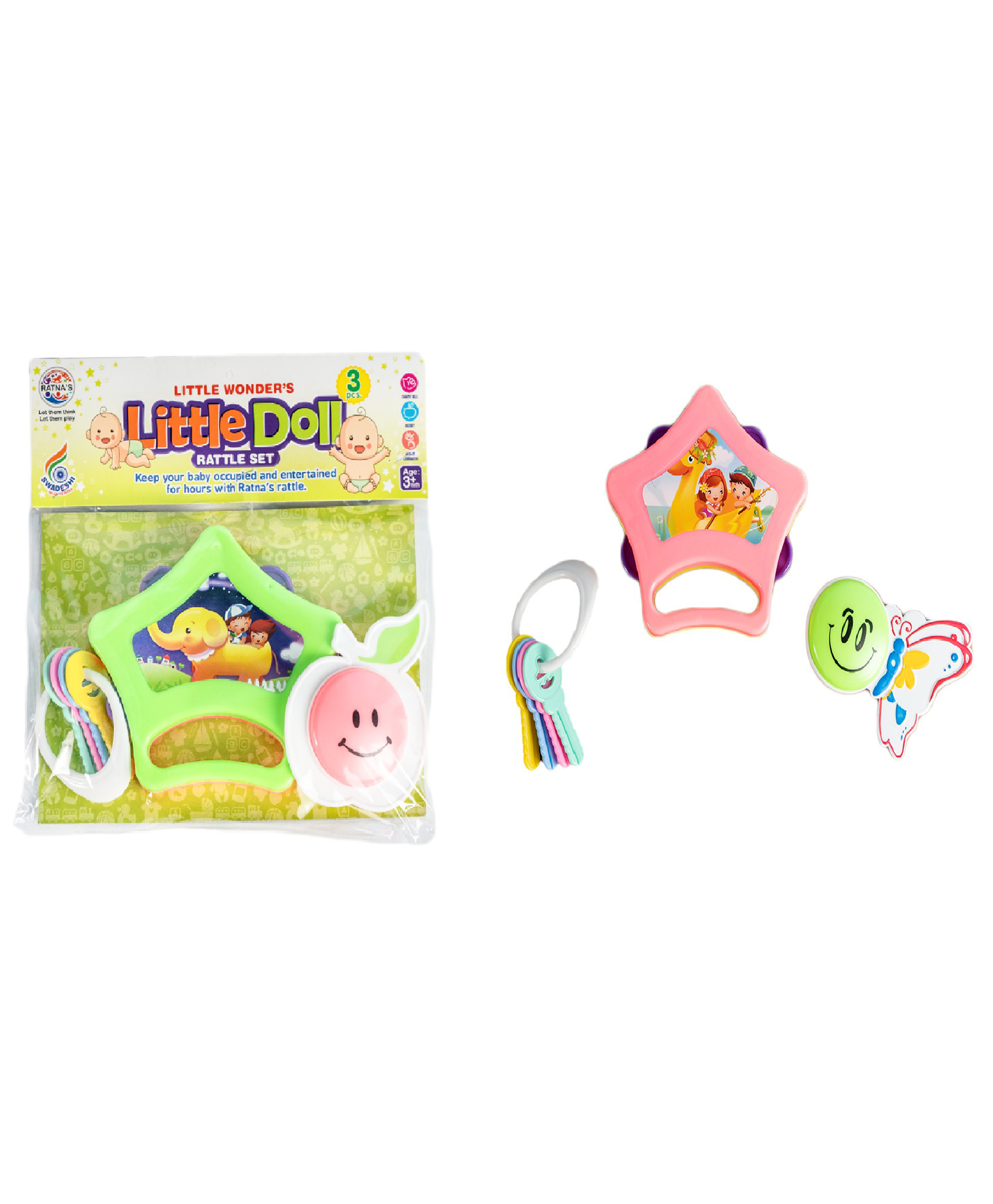 Ratnas Little Doll Rattles Set Of 3 - Multicolor(Print, Color & Design May Vary)-image-2
