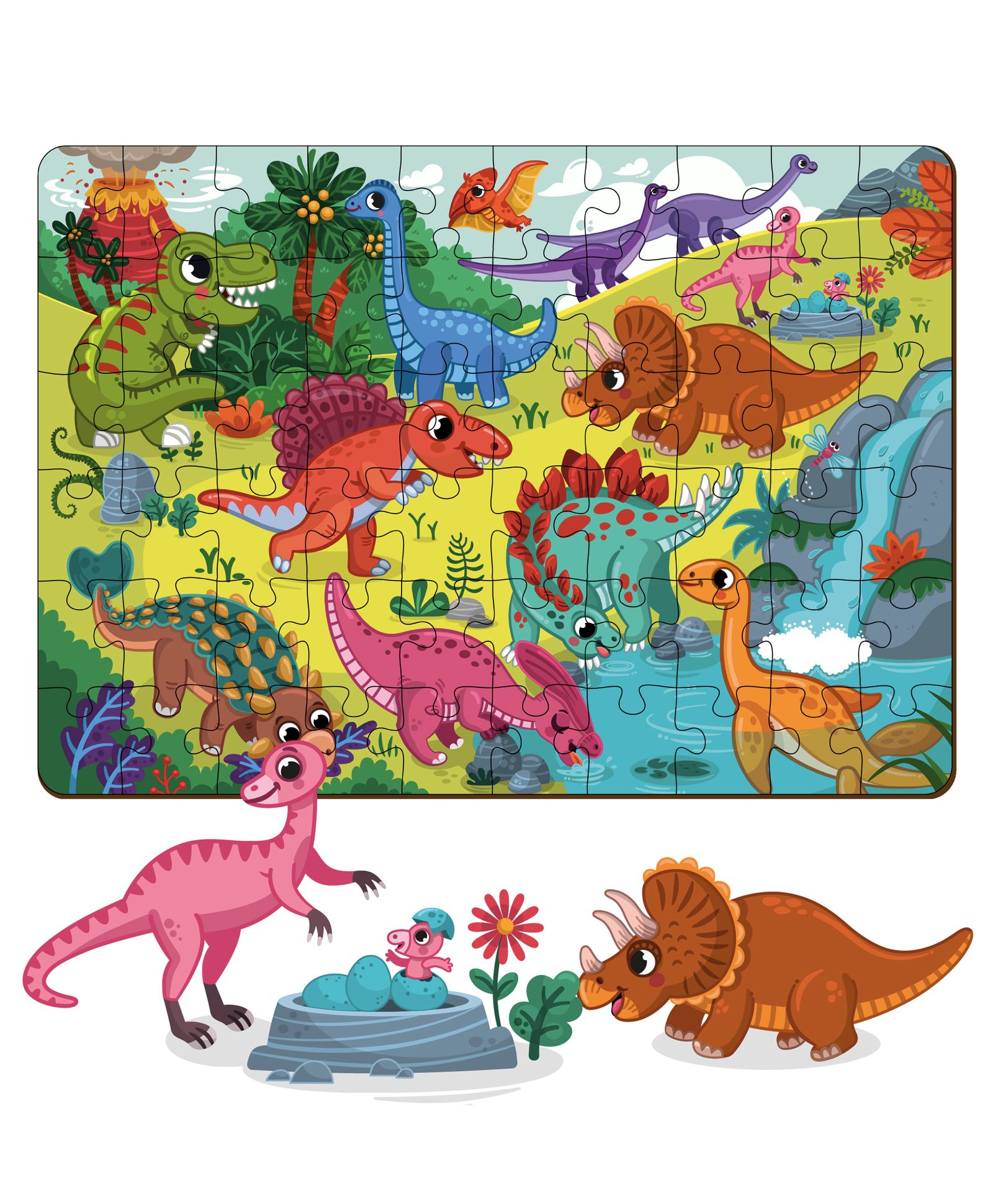 MiniLeaves Jungle Dinosaurs Wooden Jigsaw Puzzles - 60 Pieces-image-14