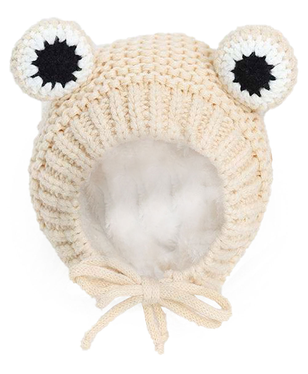 MOMISY Knitted Woolen Frog Eye Design Cap Beige - Circumference 45 cm-image-30