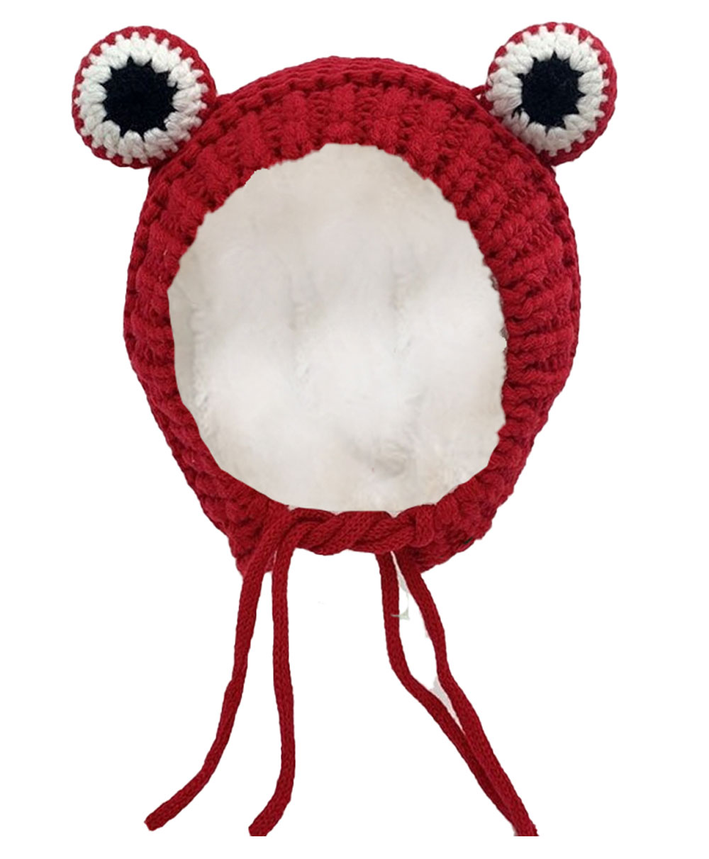 MOMISY Knitted Woolen Frog Eye Design Cap Red - Circumference 45 cm-image-31