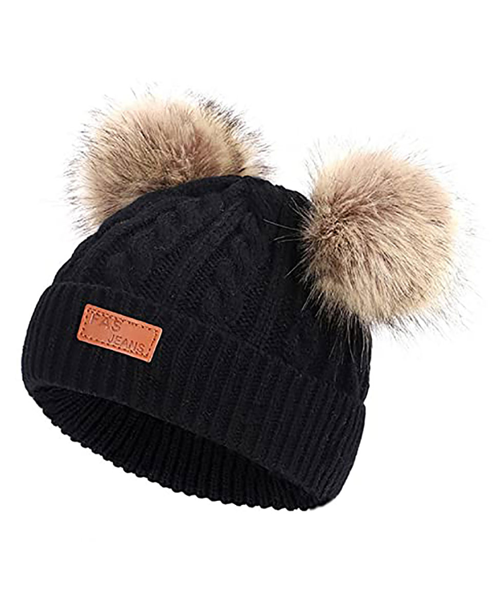Momisy Pom Pom Design Beanie Solid Black- Diameter 16 cm-image-45