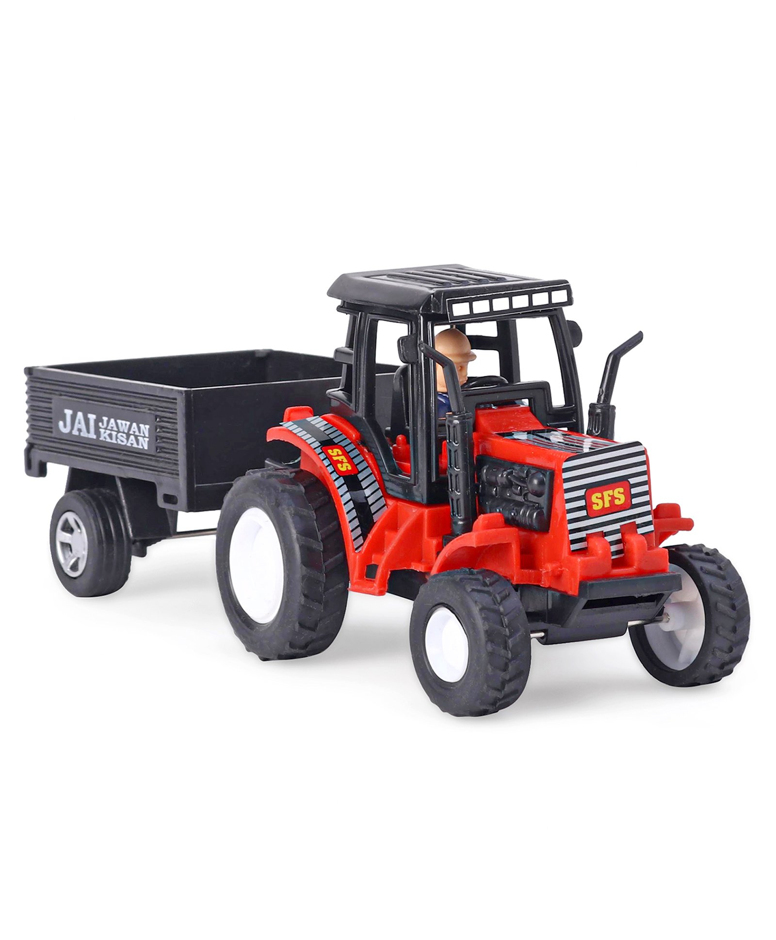 Shinsei Pull Back Tractor With Trolley Toy - Red-picture-15